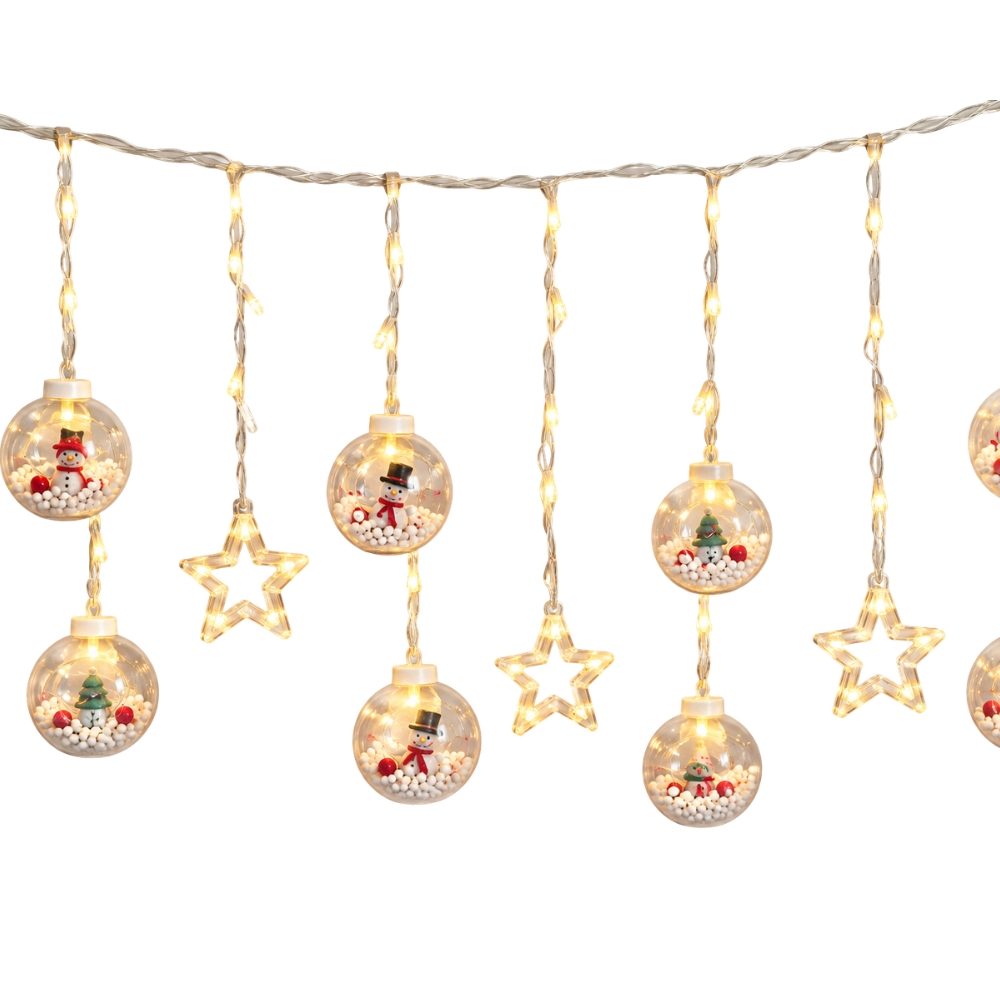 LUCES LED NAVIDEÑAS CORTINA 3 METROS – 5 BOLAS CON CONTENIDO NAVIDEÑO + 5 ESTRELLAS - 1
