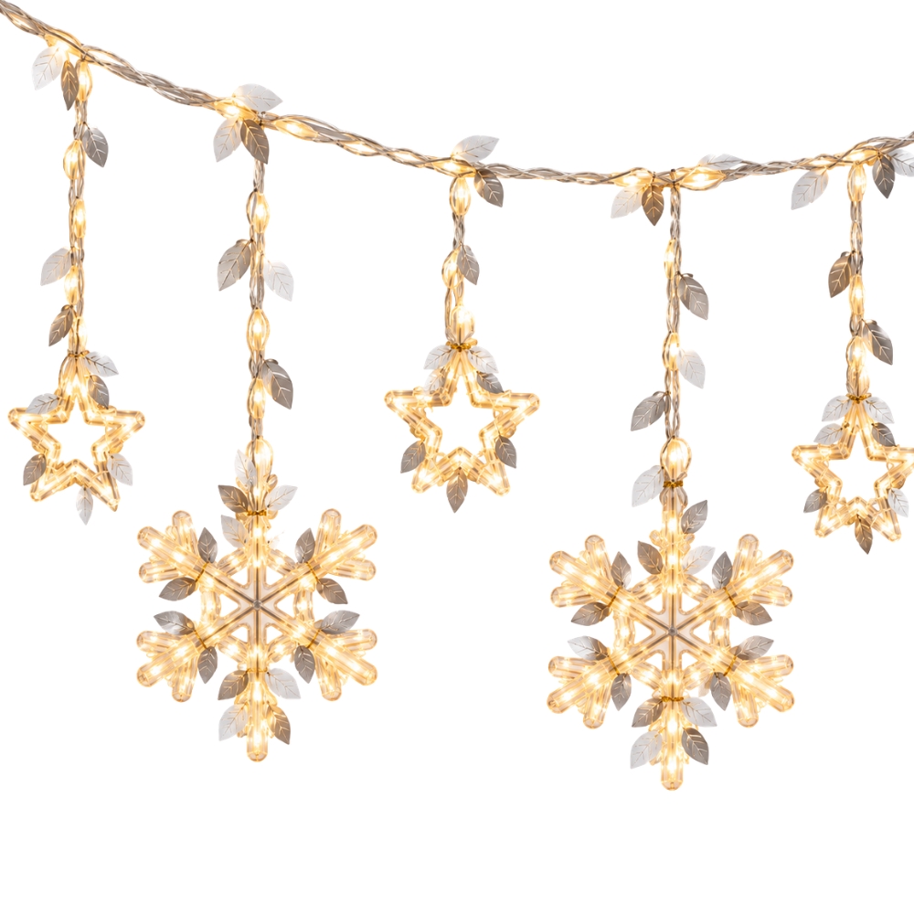 LUCES LED NAVIDEÑAS CORTINA 3 METROS – 4 COPOS DE NIEVE + 4 ESTRELLAS - 1
