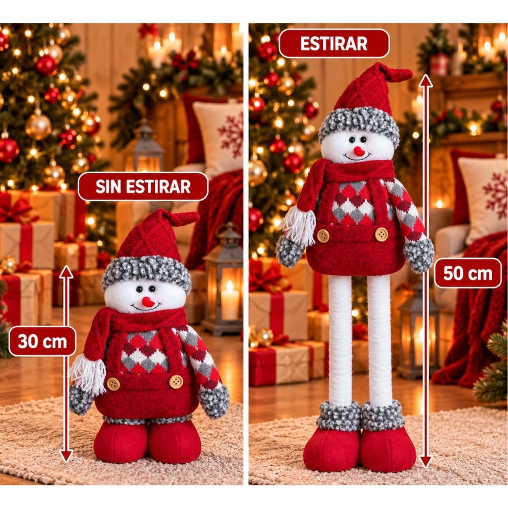 MUÑECO NAVIDEÑO PATILARGA 30-50 CM – HOMBRE DE NIEVE ROJO CLASICO - 2