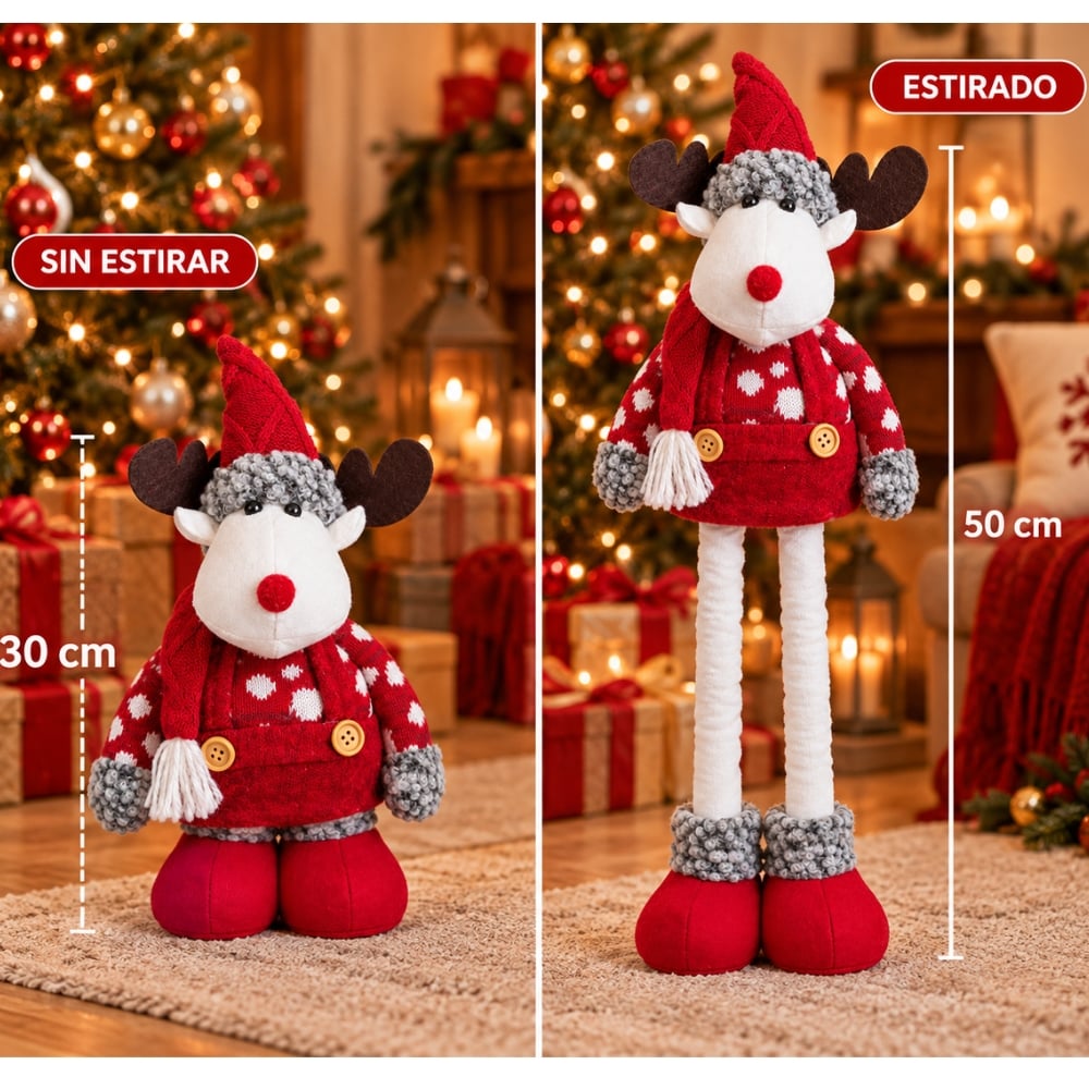 MUÑECO NAVIDEÑO PATILARGA 30-50 CM –RENO ROJO CLASICO - 2