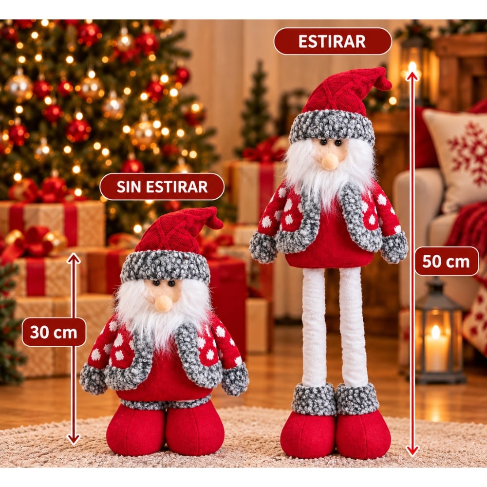 MUÑECO NAVIDEÑO PATILARGA 30-50 CM – PAPÁ NOEL ROJO CLASICO - 2