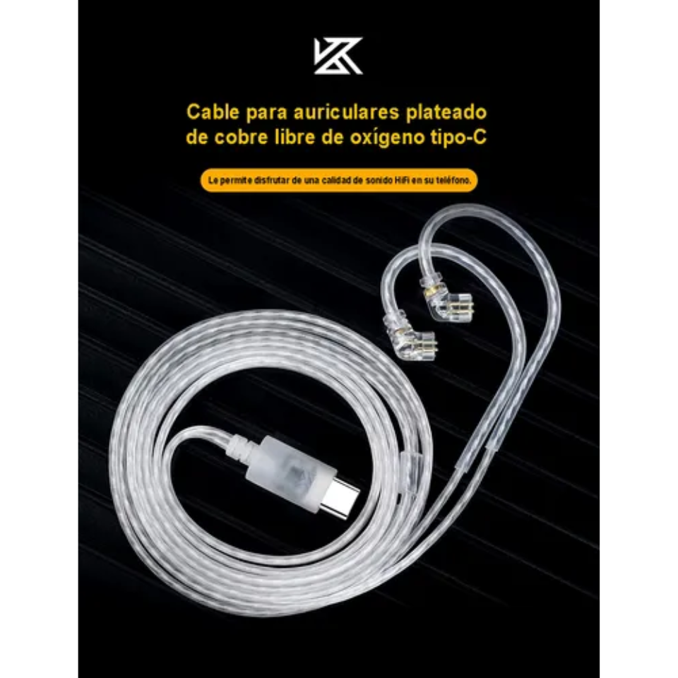 CABLE KZ PIN C, USB TIPO-C, PARA ZS10 PRO X, ZSN PRO X ETC. BLANCO - 2
