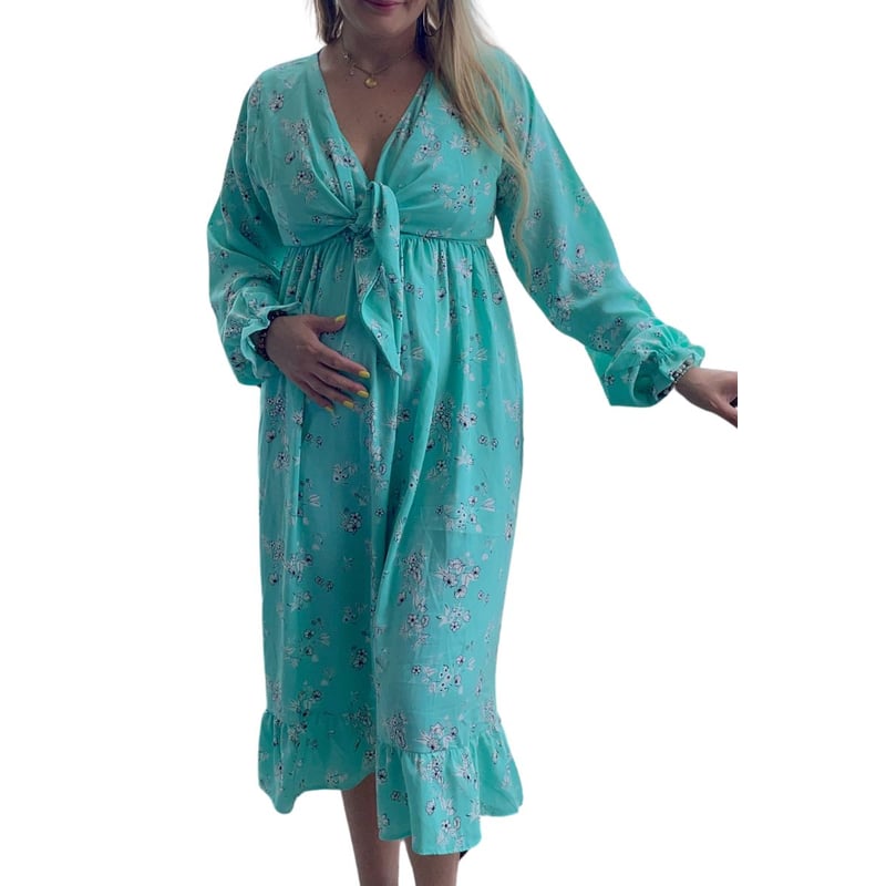 Vestido De Maternidad Invierno Floral: Manga Larga, Cuello En V Y Apto Para Lactancia. Cómodo Y Elegante Para Embarazadas.