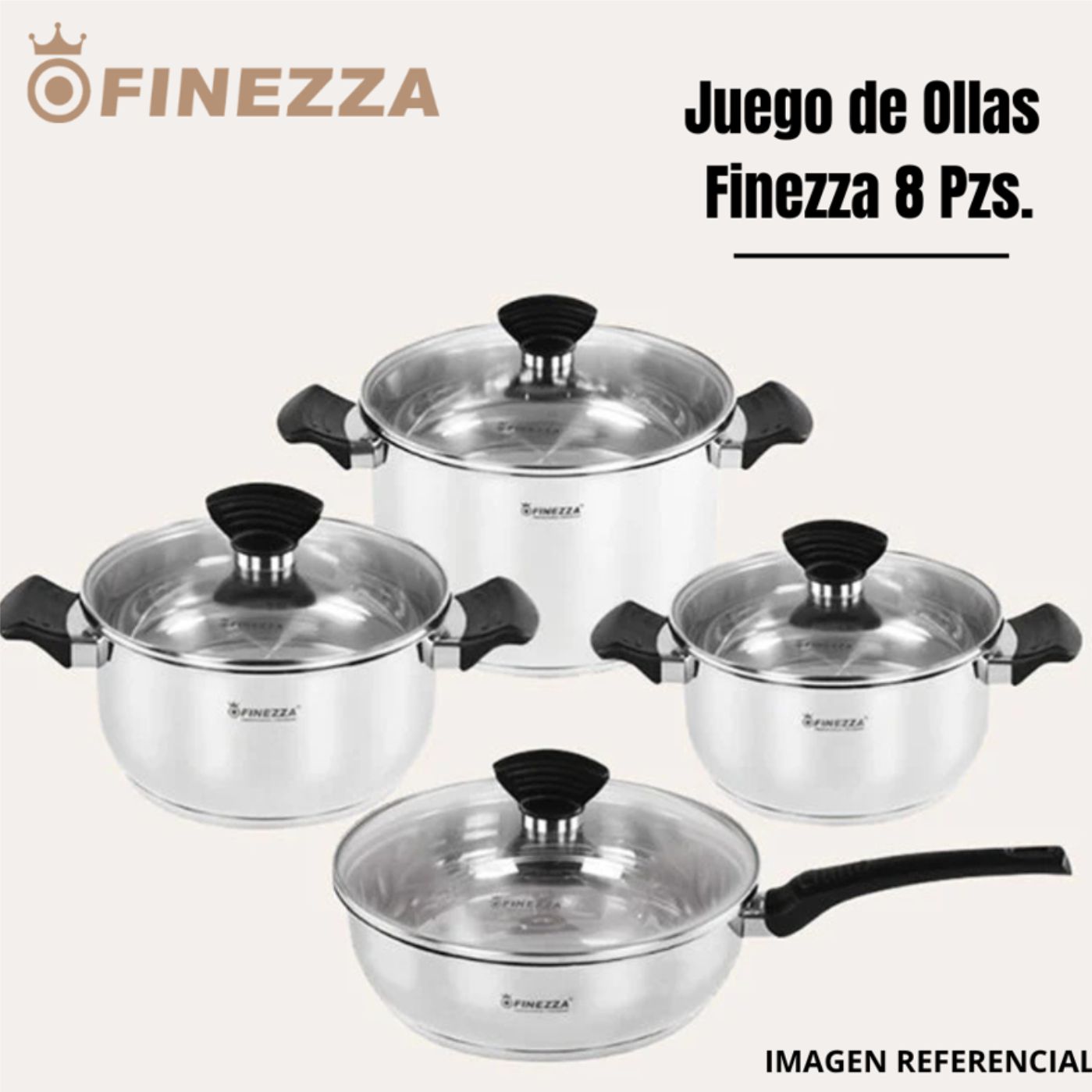 JUEGO DE OLLAS DE ACERO DE 8 PZS. (FZ-1006TV-IN) - 1