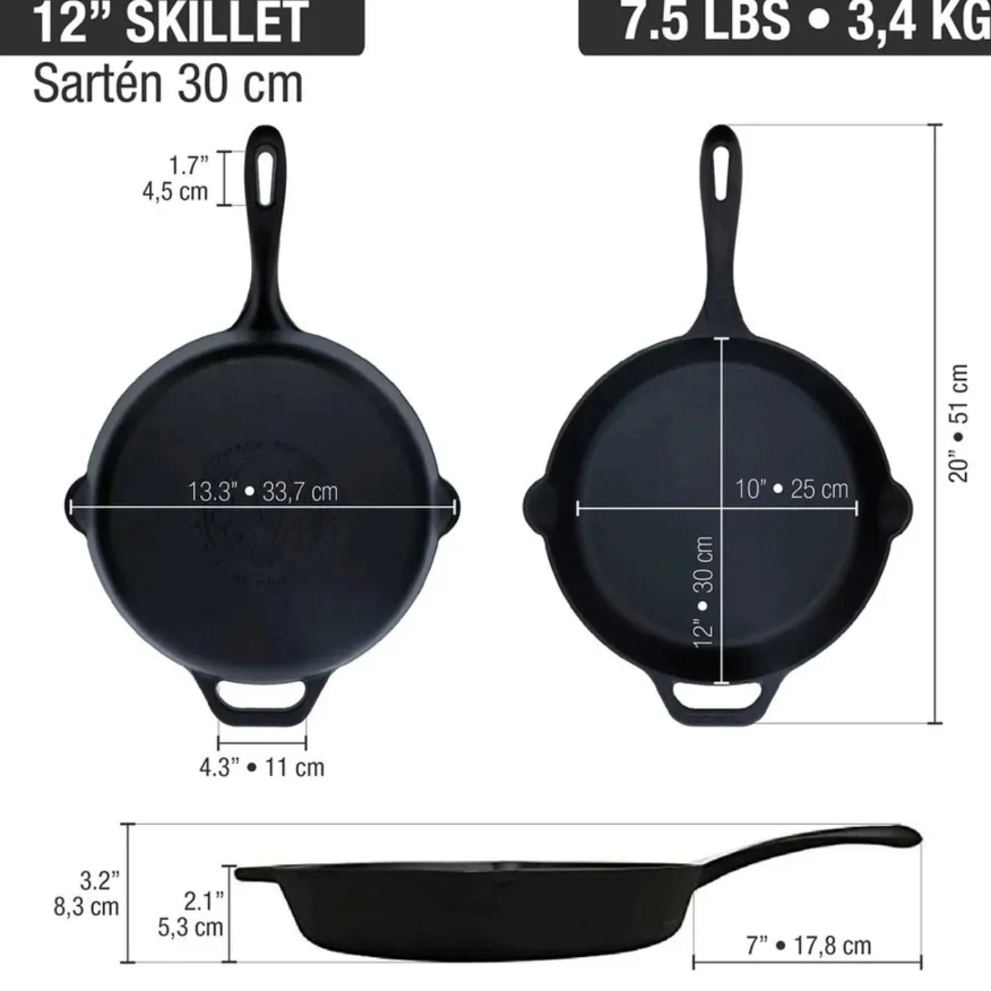 SARTÉN DE HIERRO FUNDIDO ESMALTADO 30 CM- 55145016 - 2