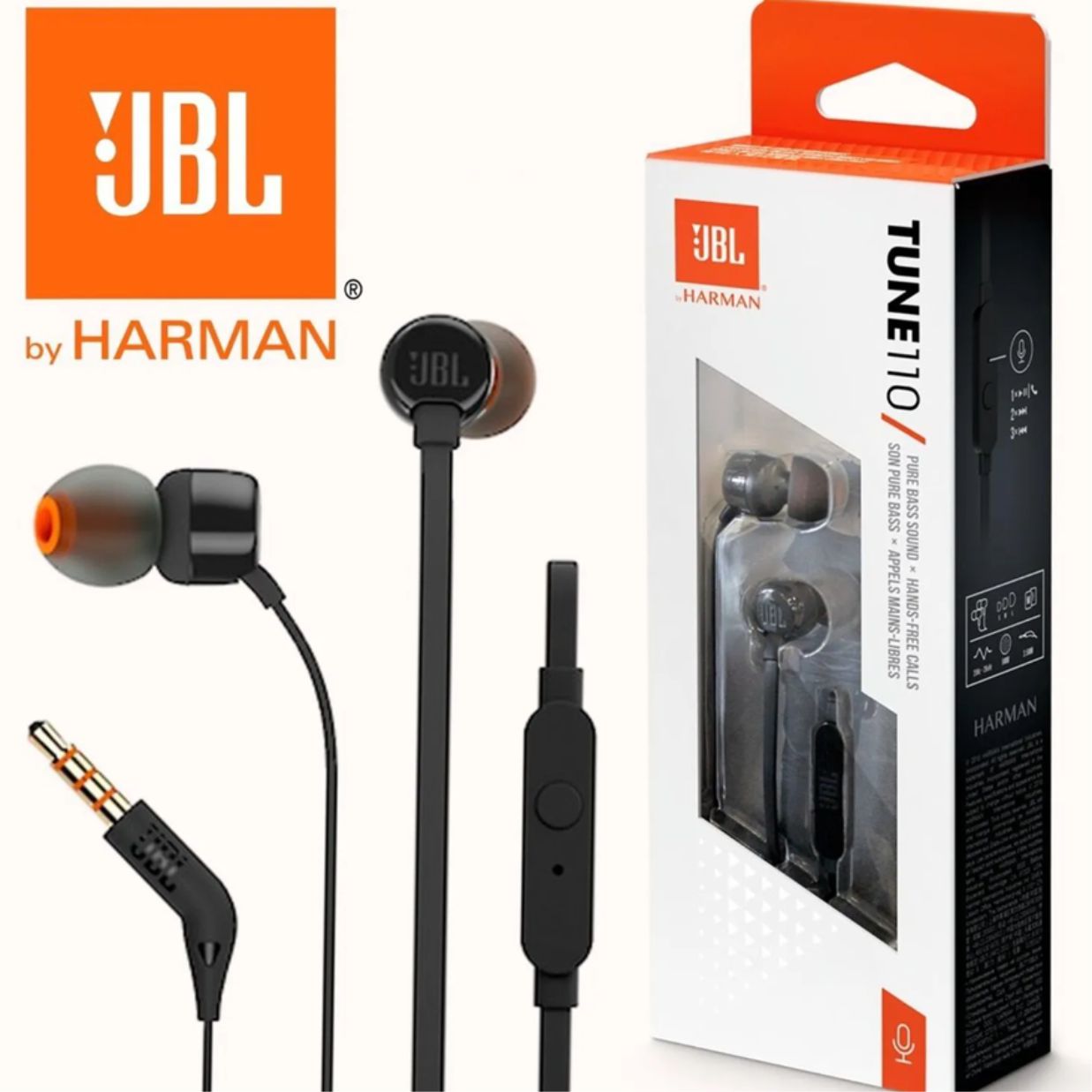 AUDÍFONOS JBL TUNE 110 NEGROS CON MICRÓFONO Y CONECTOR 3.5MM - 1