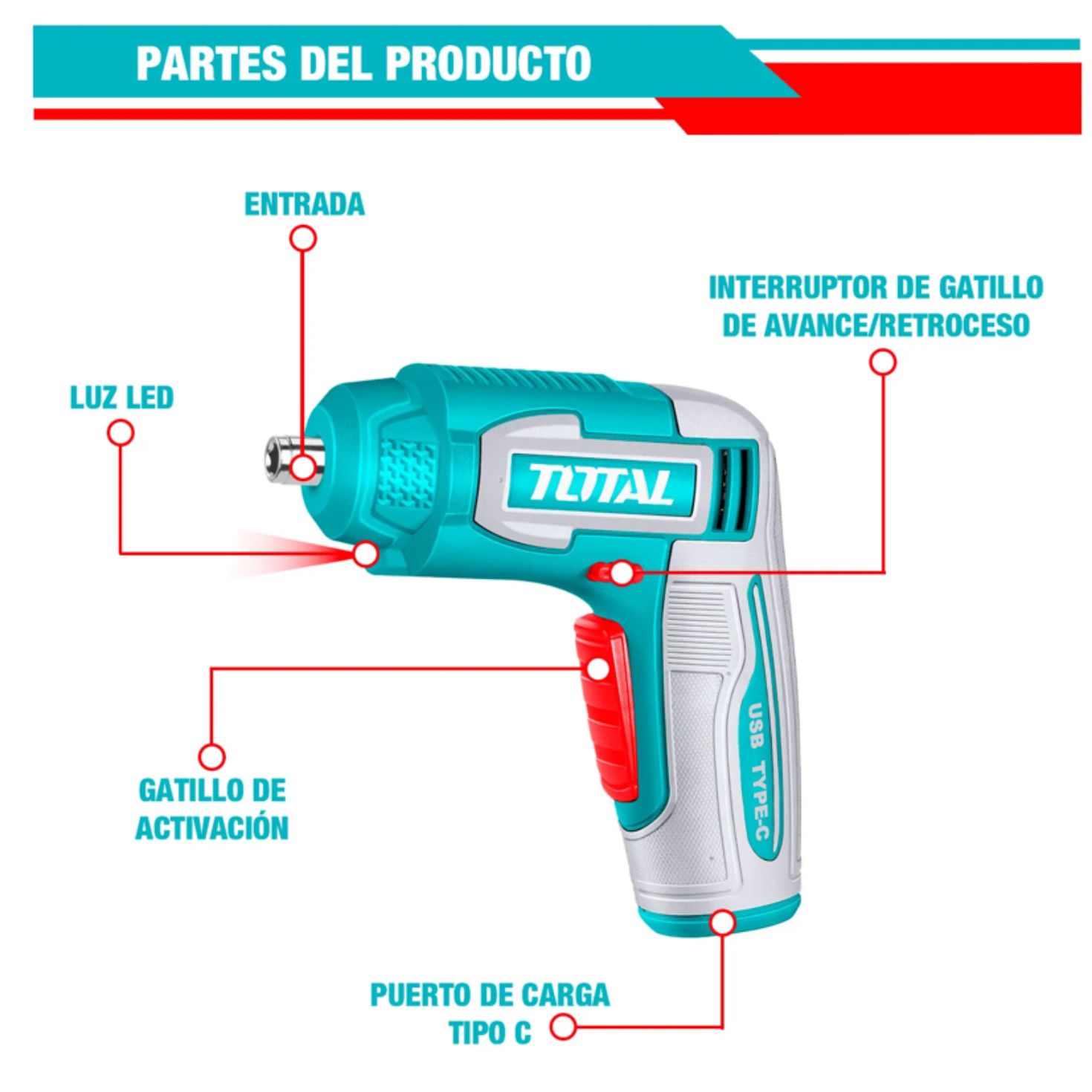 ATORNILLADOR TIPO-C HEX14 240RPM + ACCESORIOS - TSDLI0458 - 2