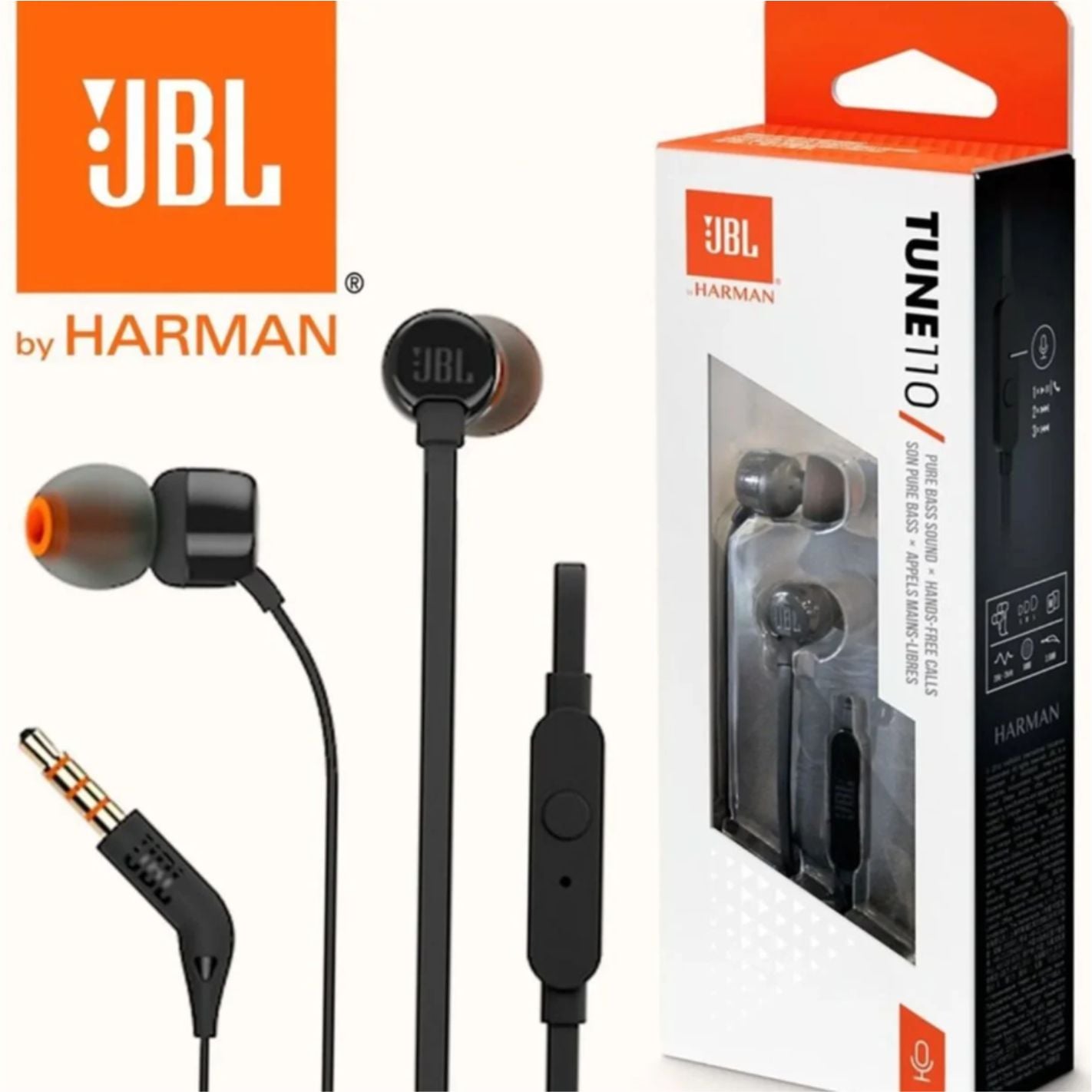 AUDÍFONOS JBL TUNE 110 NEGROS CON MICRÓFONO Y CONECTOR 3.5MM - 1