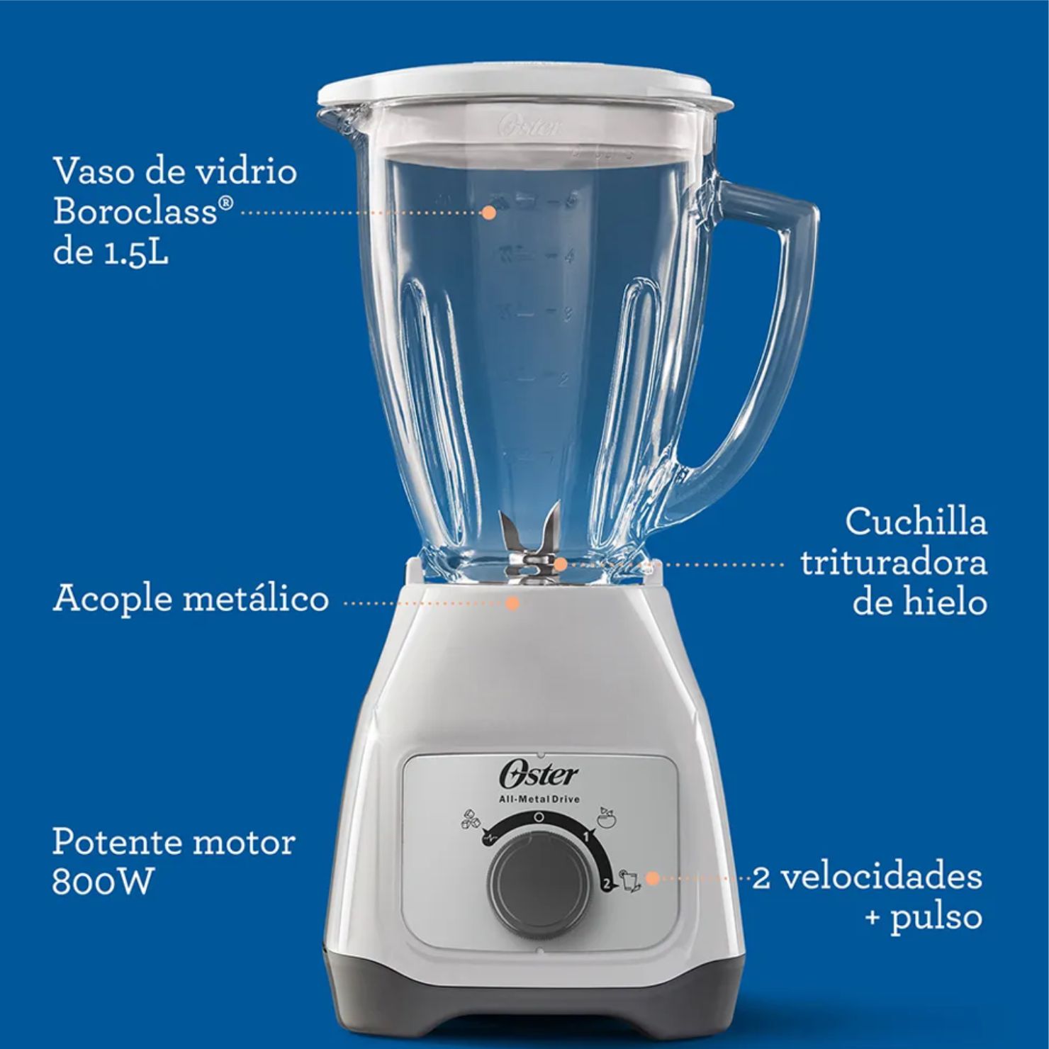 Licuadora Oster BLSTKAGWRD con Vaso de Vidrio Control de Perilla - 7