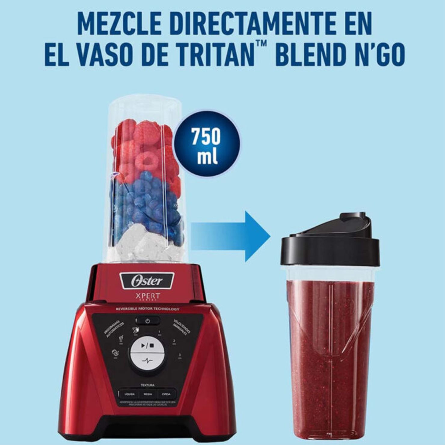 LICUADORA OSTER XPERT SERIES BLST3BRPG053 ROJA CON VASO BLEND N GO - 5
