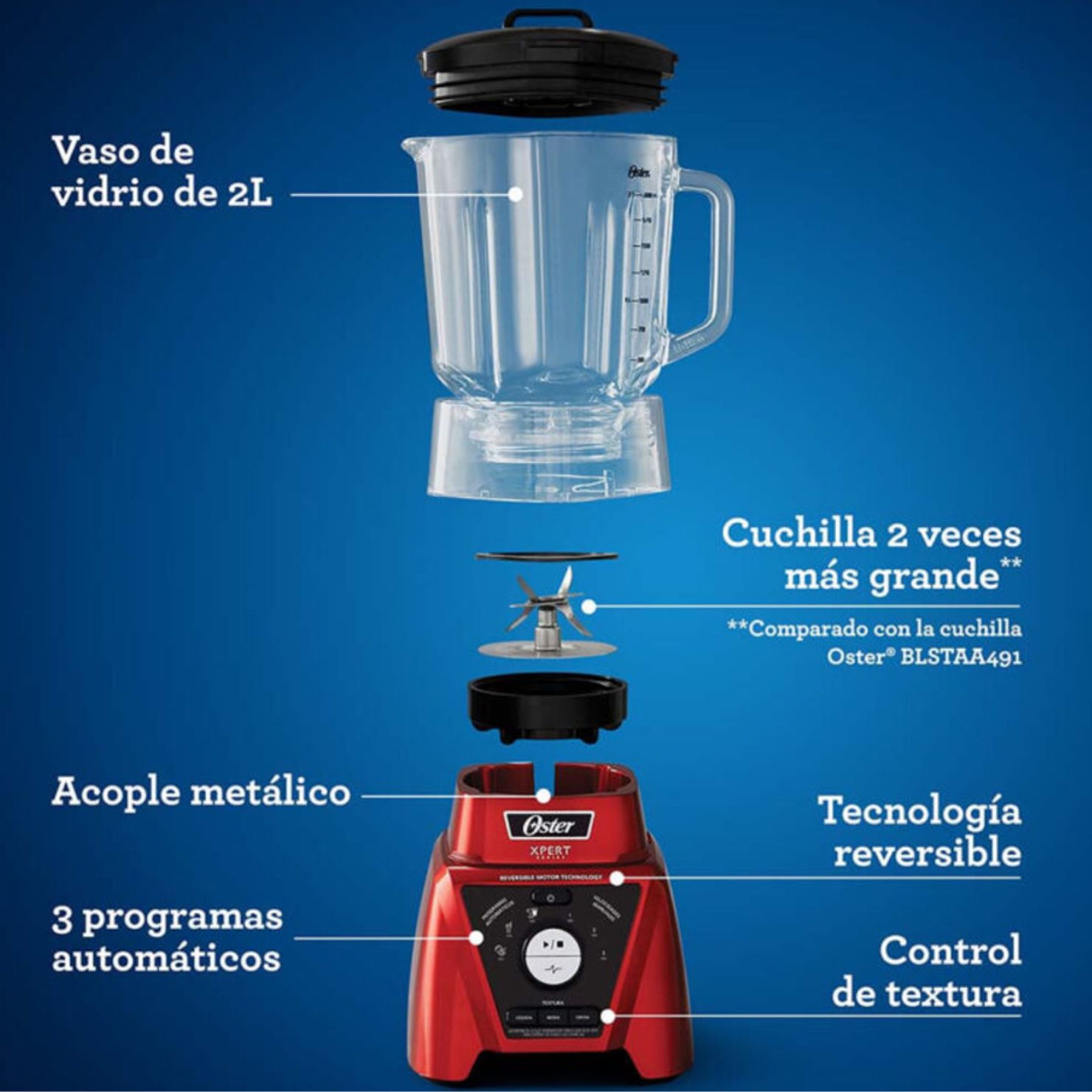 LICUADORA OSTER XPERT SERIES BLST3BRPG053 ROJA CON VASO BLEND N GO - 6