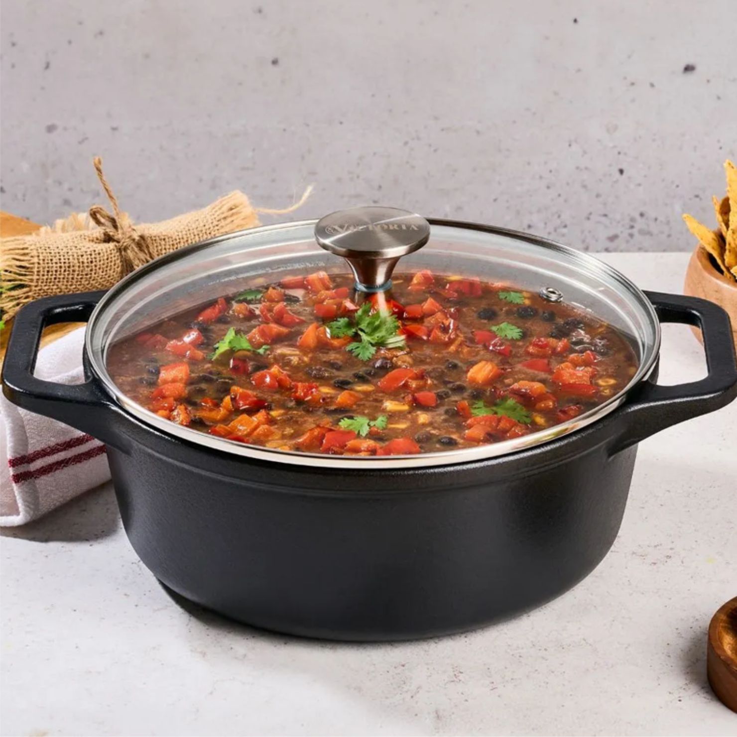 OLLA HORNO HOLANDES HIERRO FUNDIDO ESMALTADO 38 LITROS CON TAPA DE VIDRIO - 2
