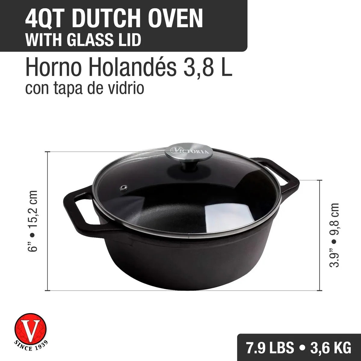 OLLA HIERRO FUNDIDO ESMALTADO 38 LITROS CON TAPA DE VIDRIO COCINA - 3