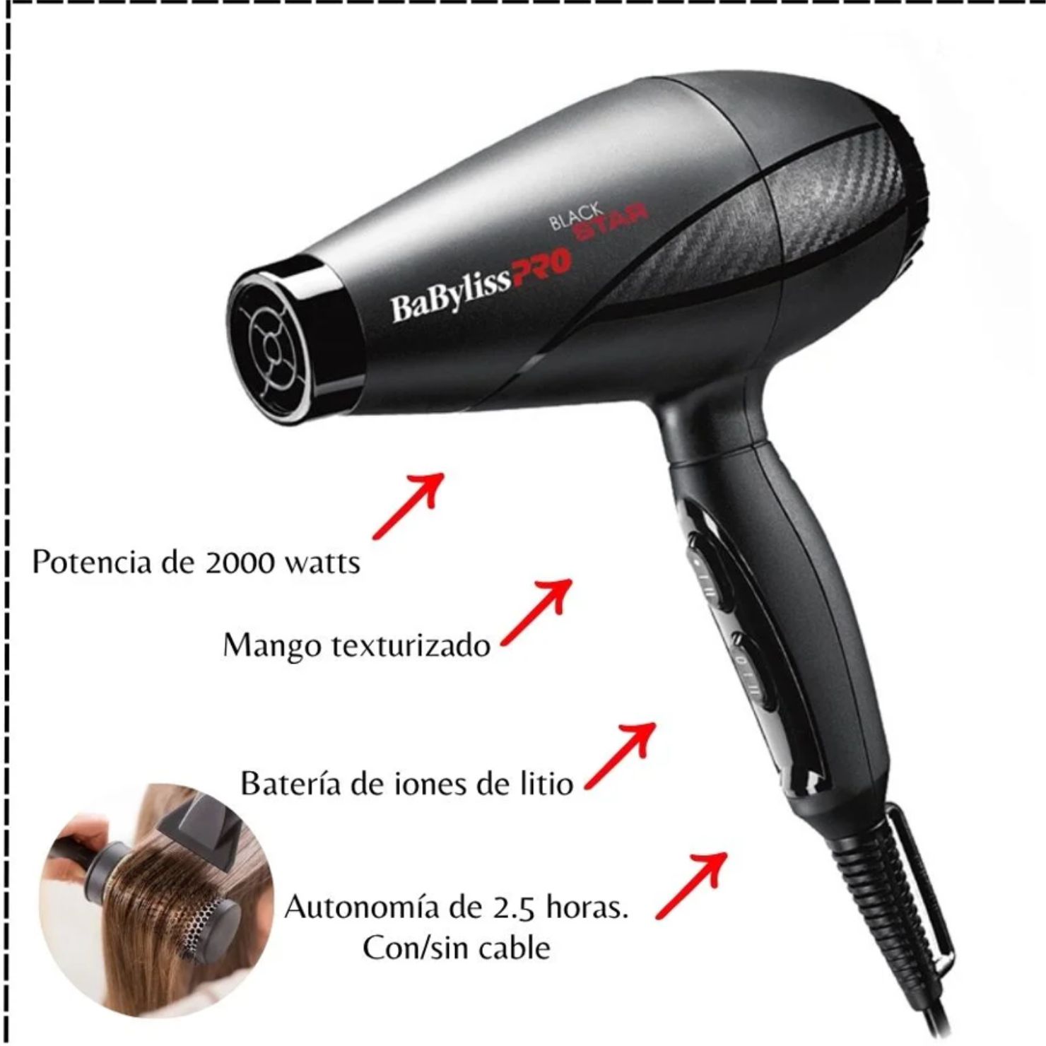 SECADORA PROFESIONAL BABYLISSPRO BLACK STAR B6200PE NEGRO - 3
