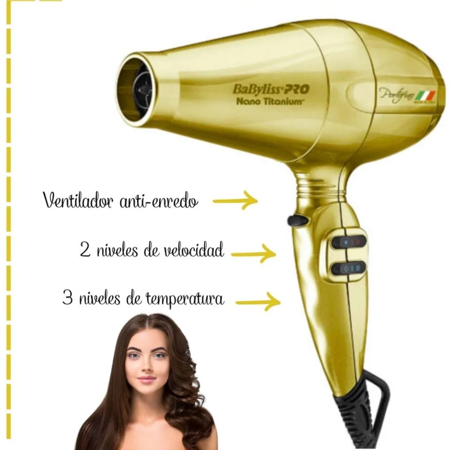 SECADORA PROFESIONAL BABYLISSPRO PORTOFINO GOLD 2000W BNTB6610NPED - 2