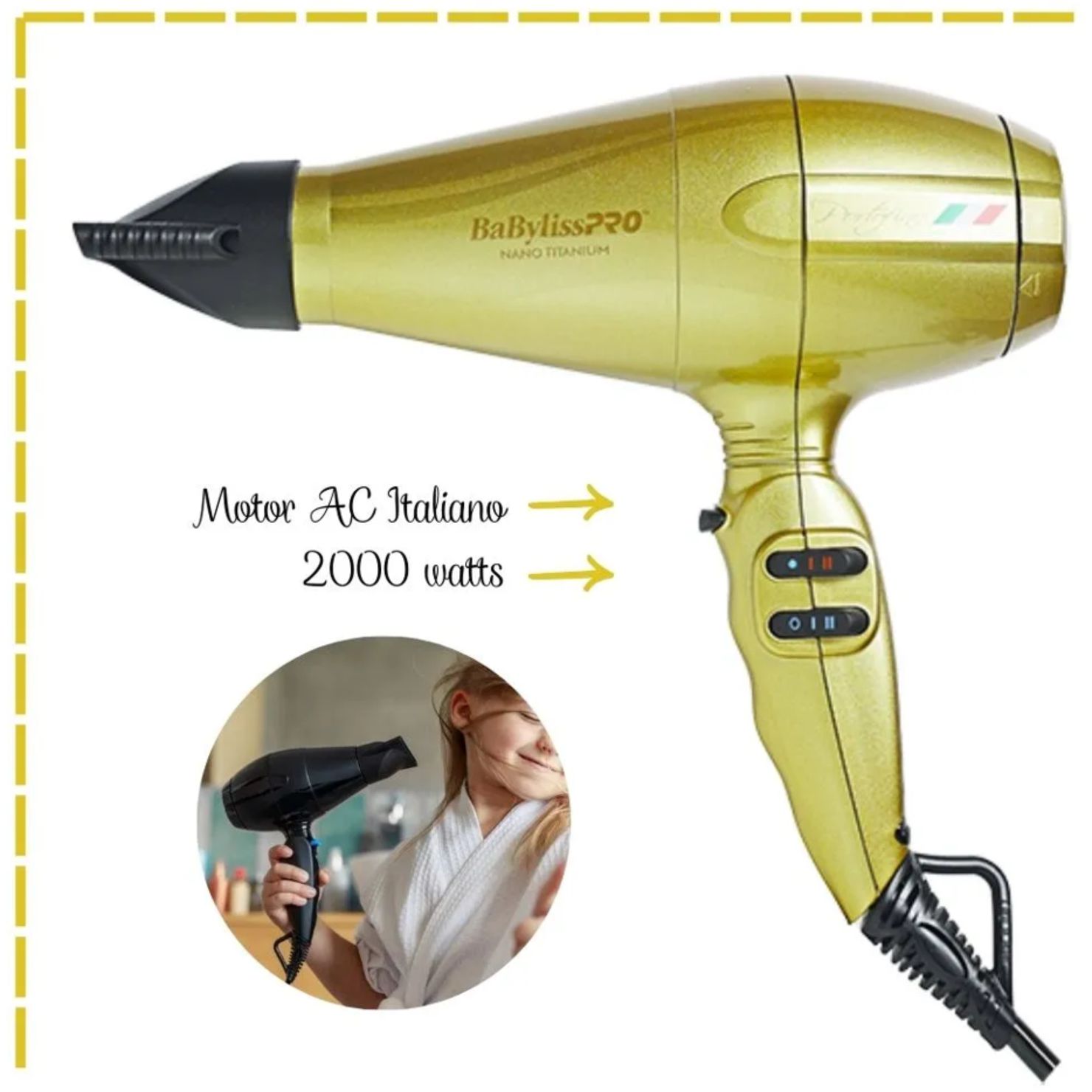 SECADORA PROFESIONAL BABYLISSPRO PORTOFINO GOLD 2000W BNTB6610NPED - 3
