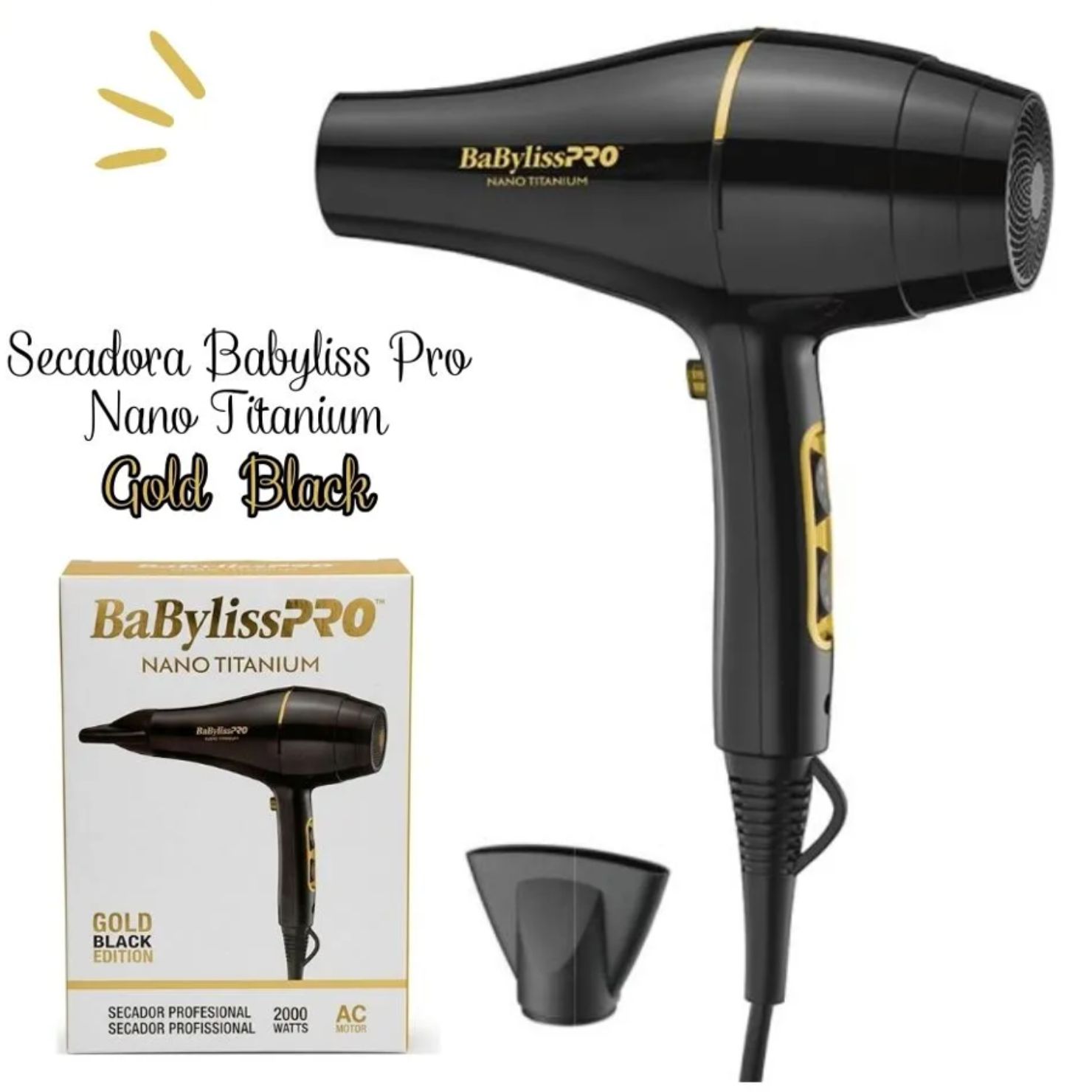 SECADORA BABYLISSPRO NANO TITANIUM GOLD BLACK BNTBG6176PE - 1