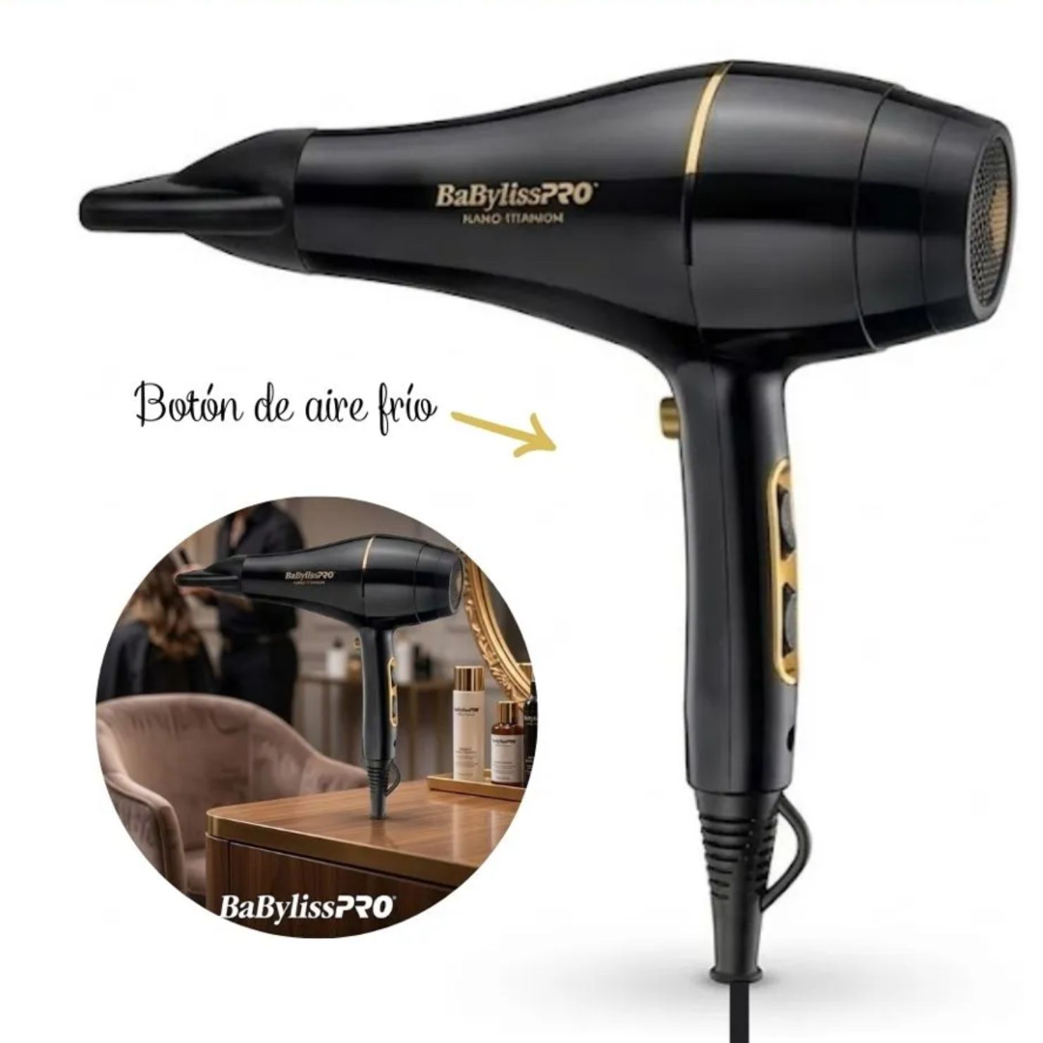 SECADORA BABYLISSPRO NANO TITANIUM GOLD BLACK BNTBG6176PE - 2