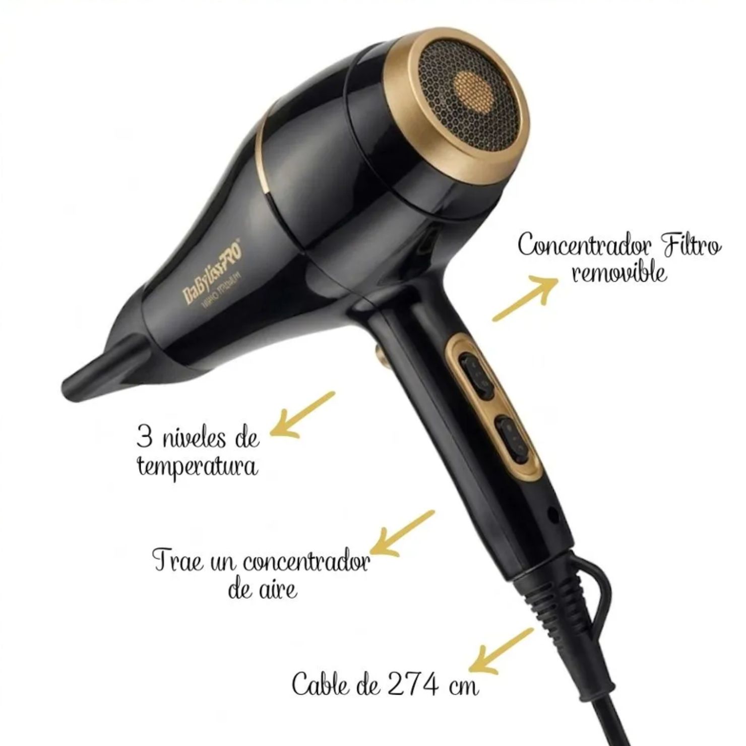 SECADORA BABYLISSPRO NANO TITANIUM GOLD BLACK BNTBG6176PE - 3