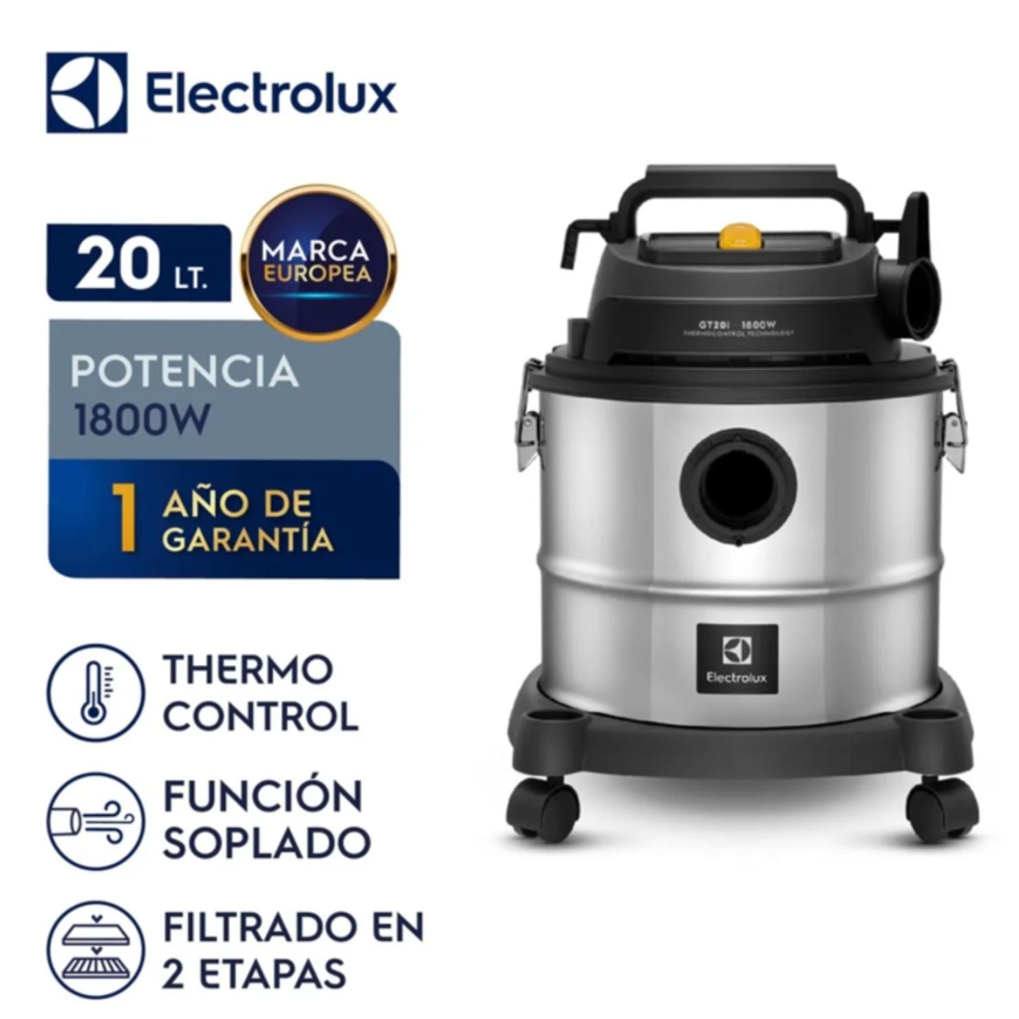 ASPIRADORA PARA AGUA Y POLVO ELECTROLUX GT20I 1800W 20L CON THERMOCONTROL - 1