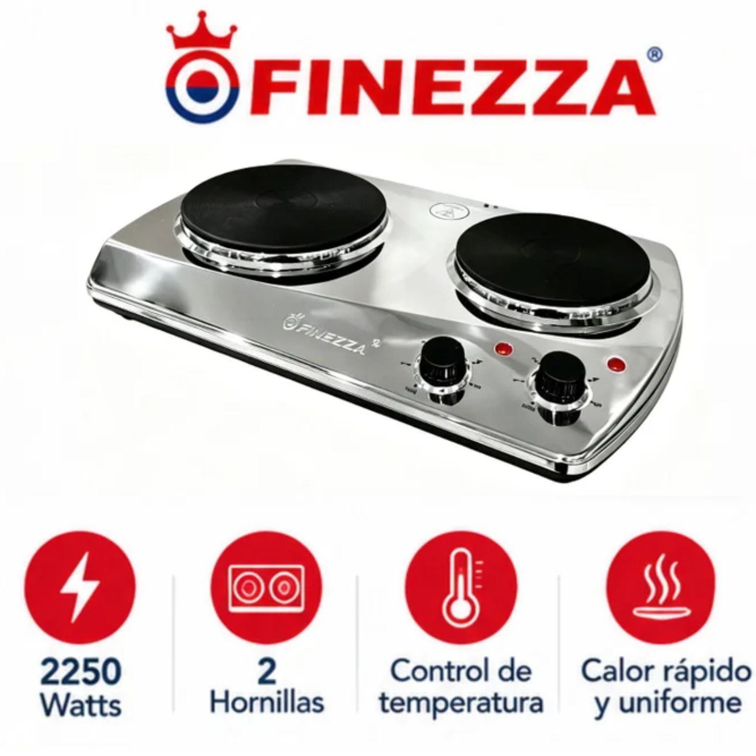 COCINA ELÉCTRICA FINEZZA 2 HORNILLAS FZ-203D3CH ACERO - 2