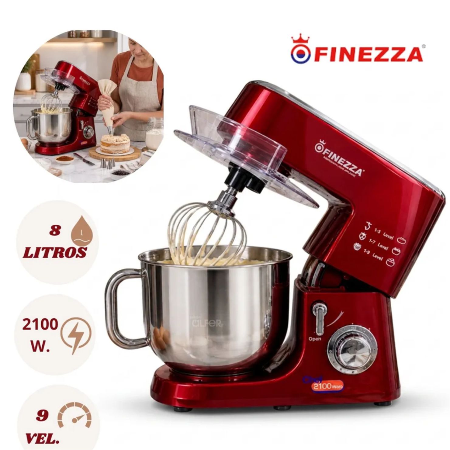 BATIDORA ORBITAL FINEZZA 8 LITROS 2100W 9 VELOCIDADES FZ-6826B - 1