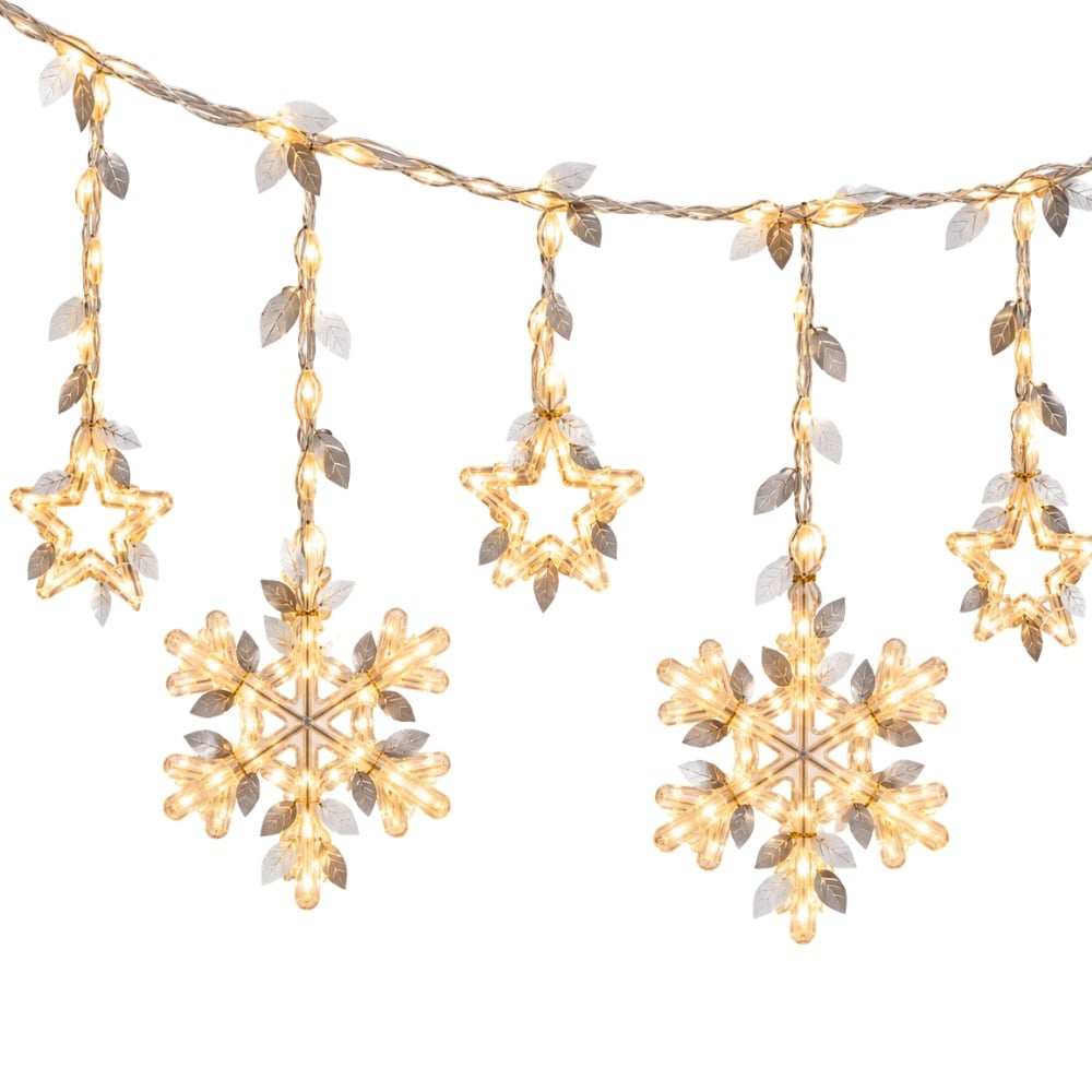 LUCES LED NAVIDEÑAS CORTINA 3 METROS – 4 COPOS DE NIEVE + 4 ESTRELLAS - 1
