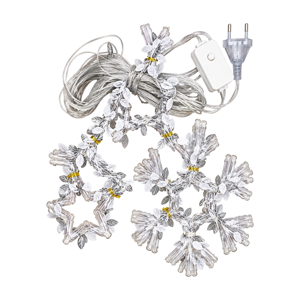 LUCES LED NAVIDEÑAS CORTINA 3 METROS – 4 COPOS DE NIEVE + 4 ESTRELLAS - 3