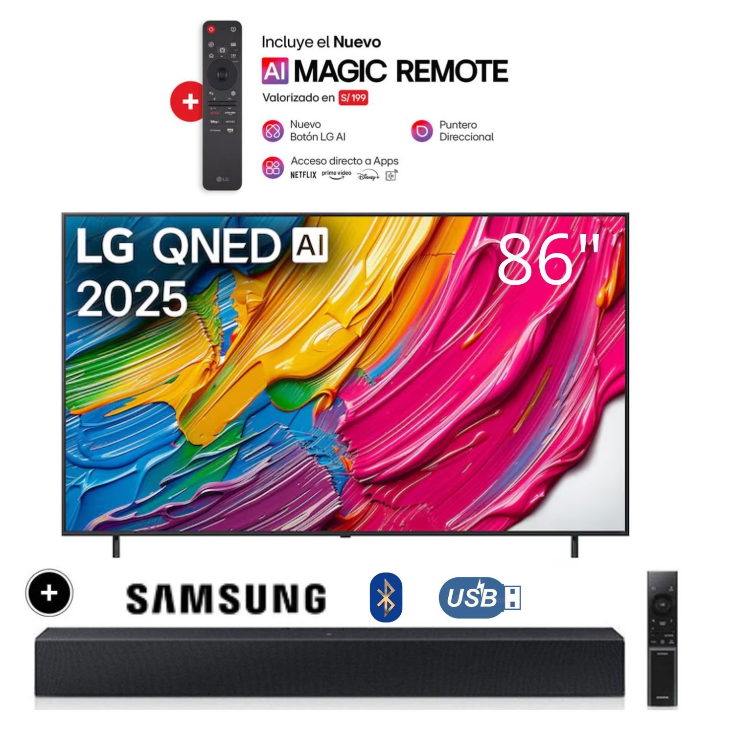 TELEVISOR LG 86' QNED SMART TV 4K THINQ AI 86QNED80ASA  + SOUNDBAR HW-B400F - 1
