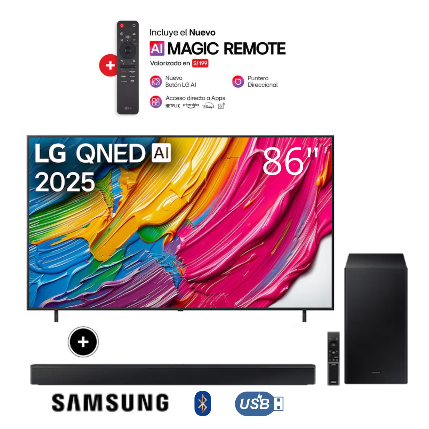 TELEVISOR LG 86 QNED SMART TV 4K THINQ AI 86QNED80ASA + SOUNDBAR HW-B450F - 1