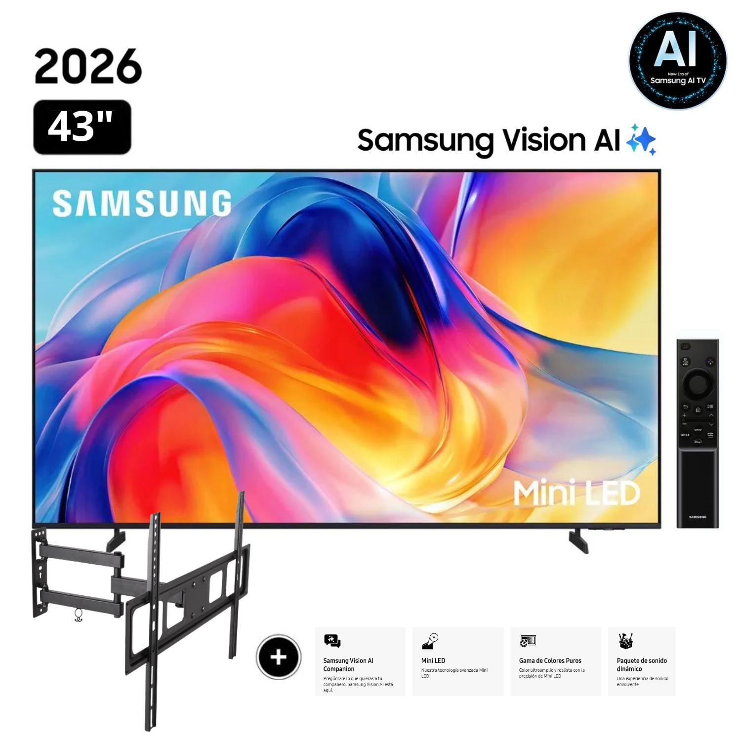 TELEVISOR SAMSUNG 43' MINI LED 43M70H VISION AI SMART TV + RACK GIRATORIO - 1