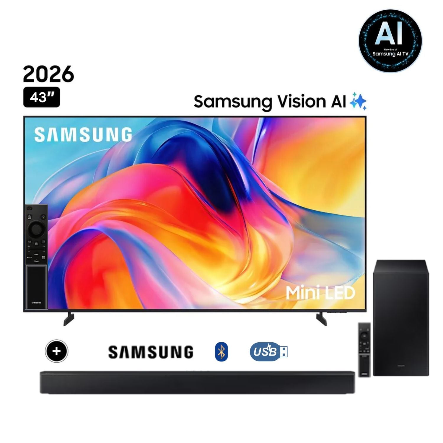 TELEVISOR SAMSUNG 43' MINI LED 43M70H VISION AI SMART TV + SOUNDBAR HW-B450F - 1