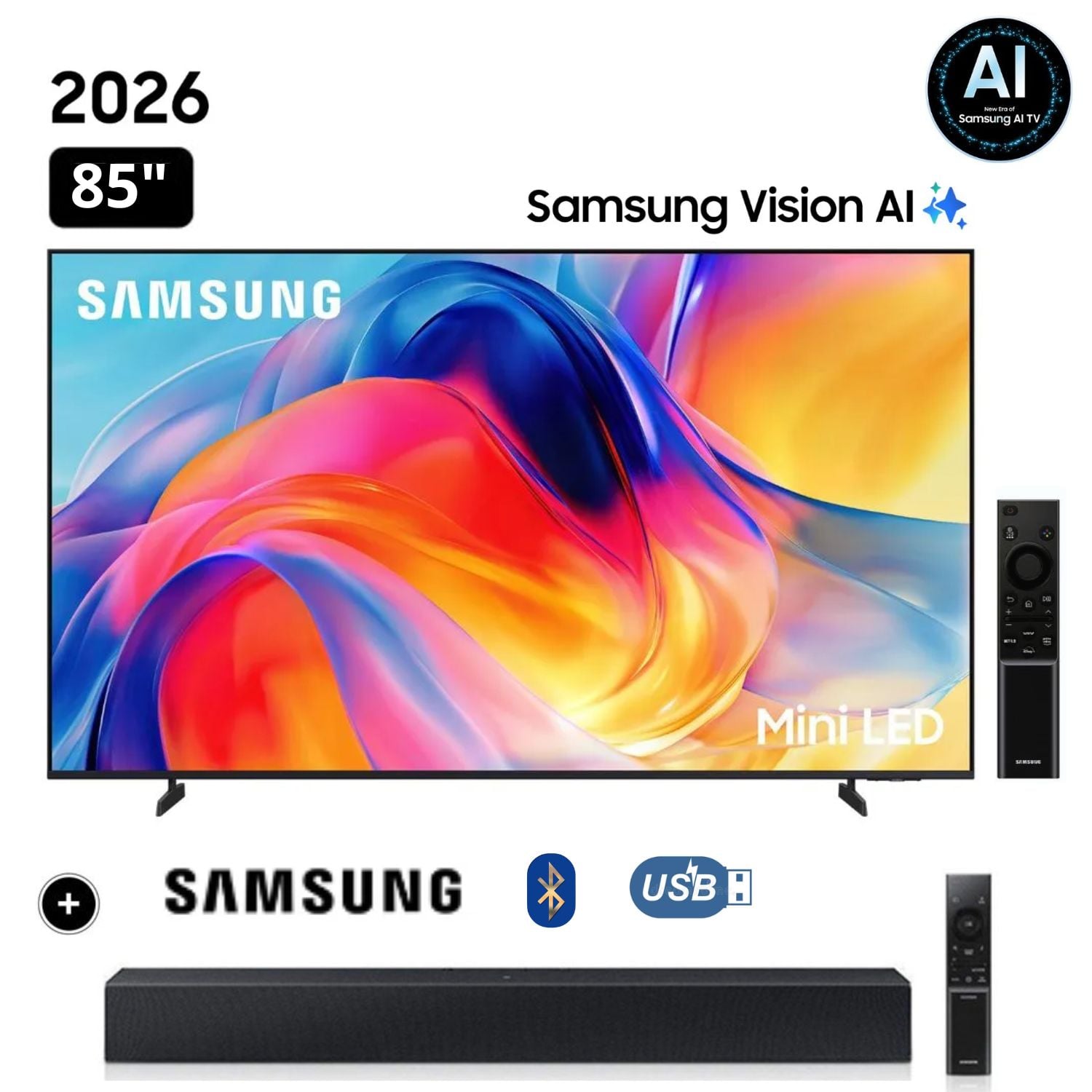 TELEVISOR SAMSUNG 85' MINI LED 85M70H VISION AI SMART TV + SOUNDBAR HW-B400F - 1