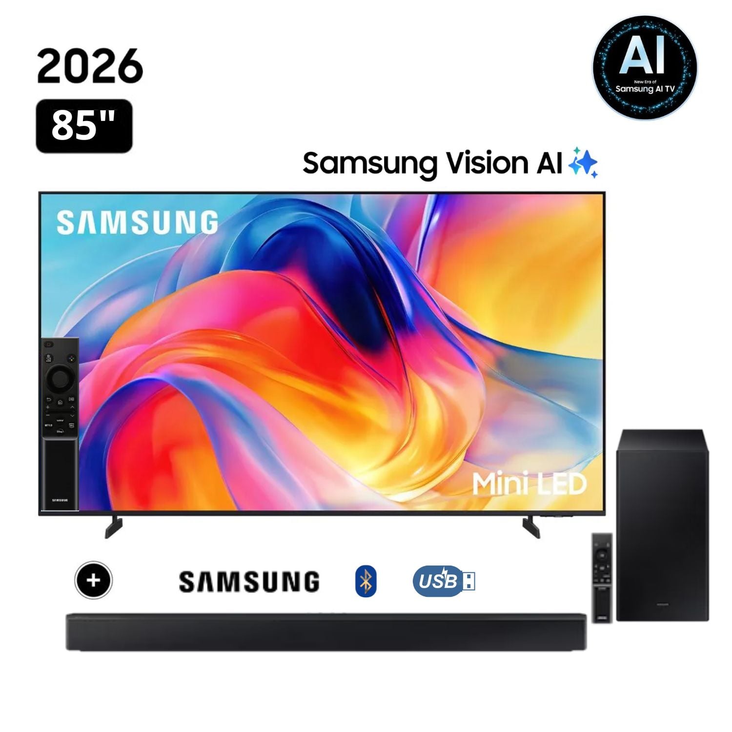 TELEVISOR SAMSUNG 85' MINI LED 85M70H VISION AI SMART TV + SOUNDBAR HW-B450F - 1