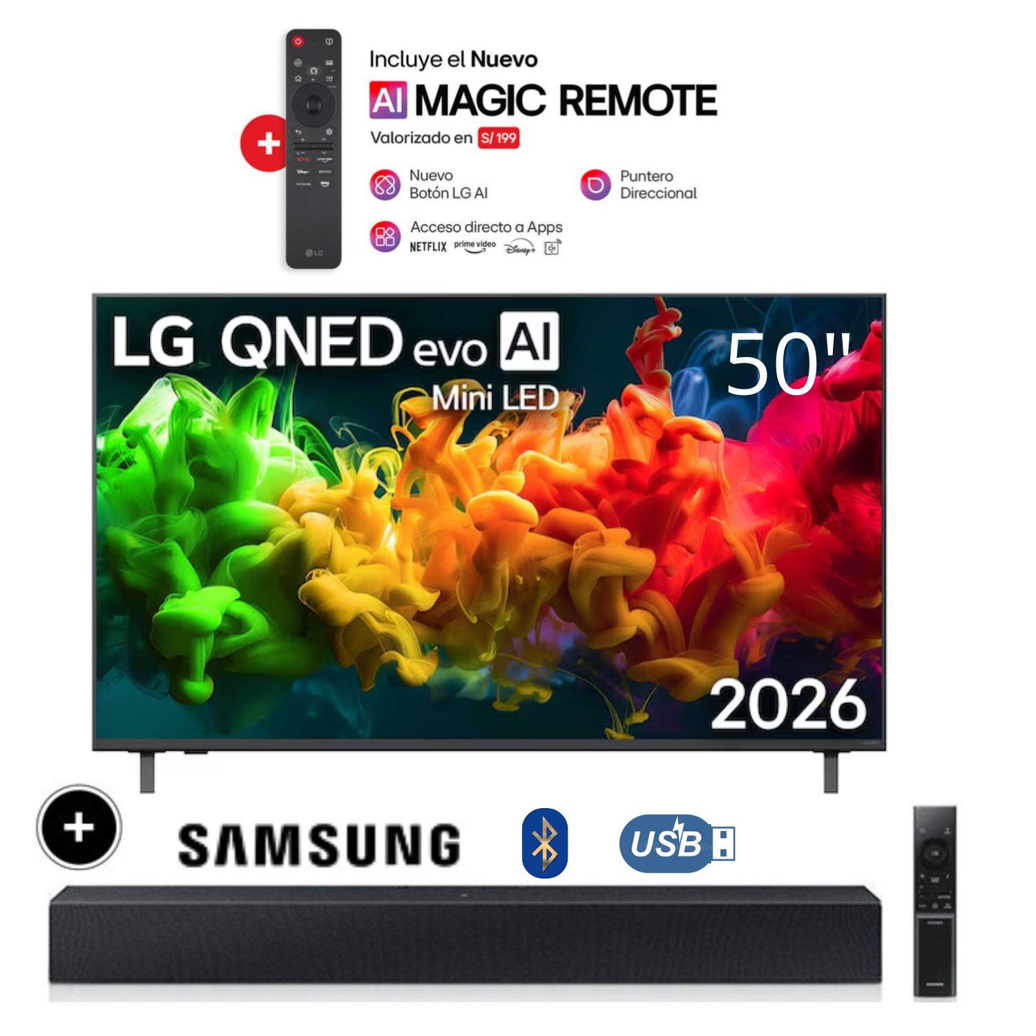 TELEVISOR LG 50 AI QNED EVO MINI LED 4K SMART TV 50QNED80BSG + SOUNDBAR HW-B400F - 1