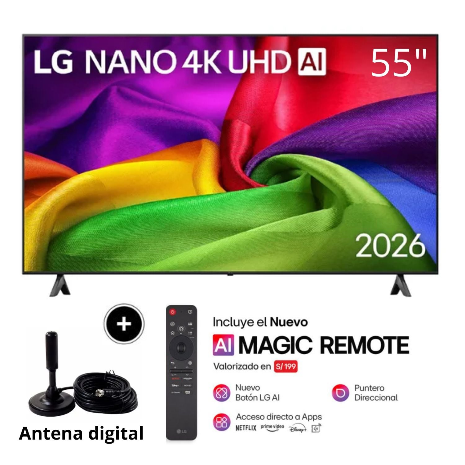 TELEVISOR LG 55' NANO 4K UHD AI SMART TV 55NU800BPSB + ANTENA DIGITAL - 1