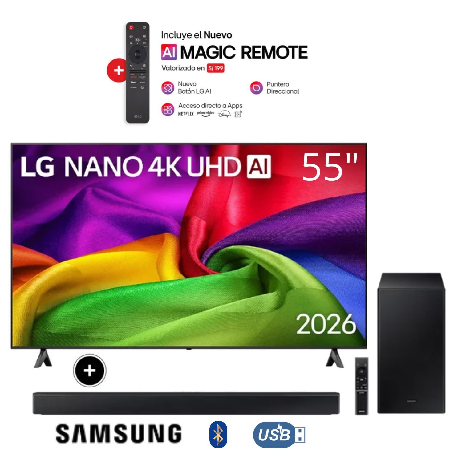 TELEVISOR LG 55 NANO 4K UHD AI SMART TV 55NU800BPSB + SOUNDBAR HW-B450F - 1