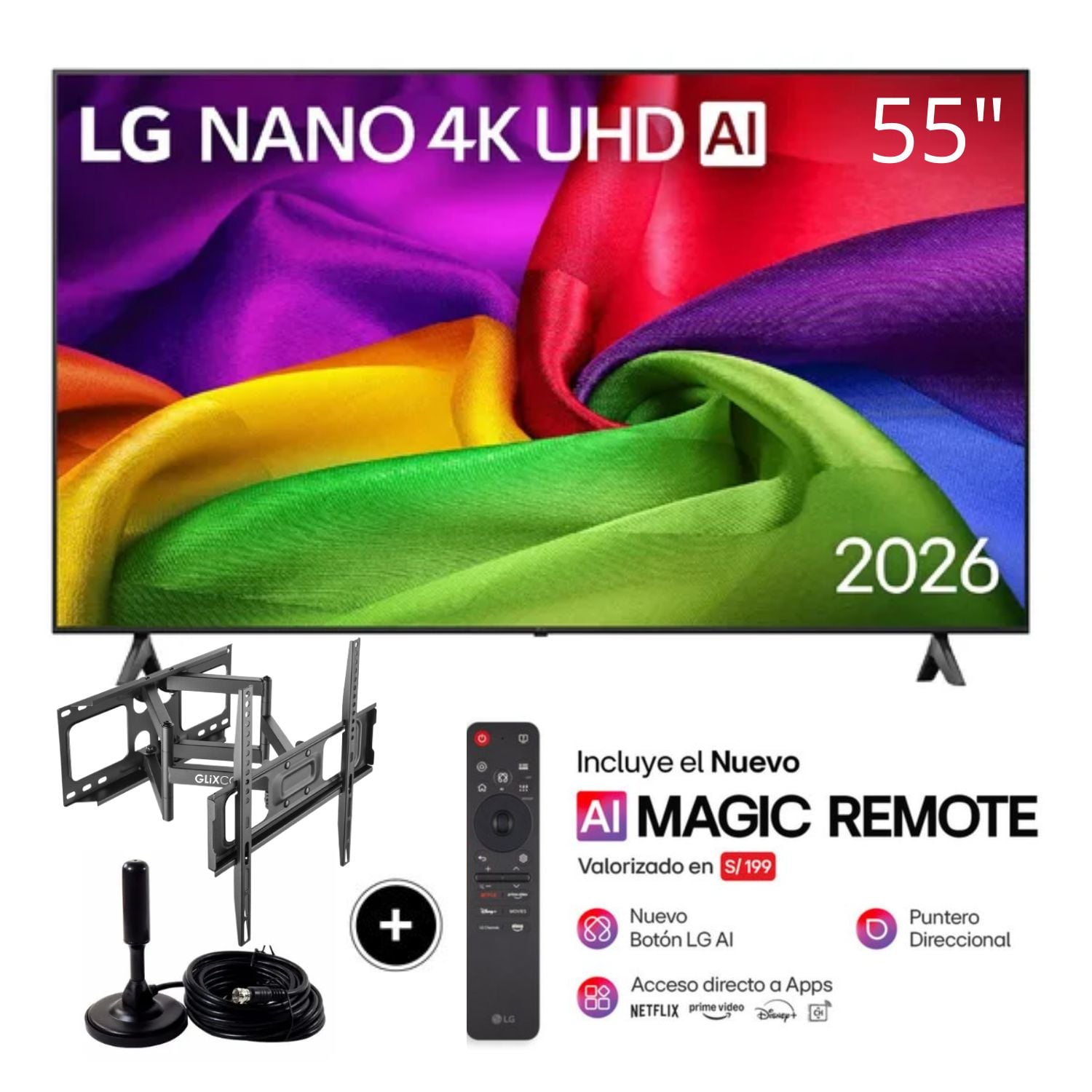 TELEVISOR LG 55 NANO 4K UHD AI SMART TV 55NU800BPSB + RACK GIRATORIO - 1