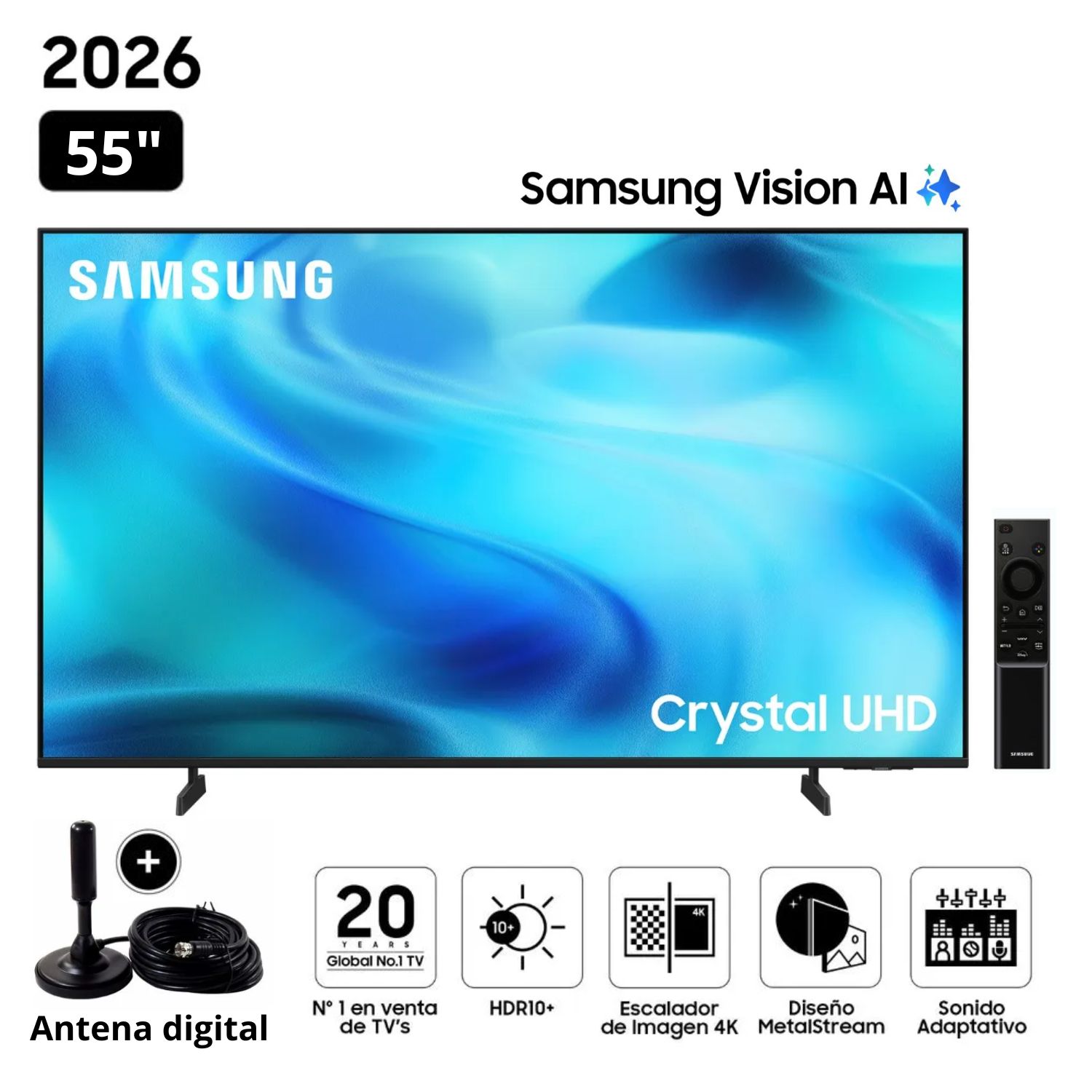 TELEVISOR SAMSUNG 55' SMART TV CRYSTAL UHD 4K UN55U8000H  + ANTENA DIGITAL - 1