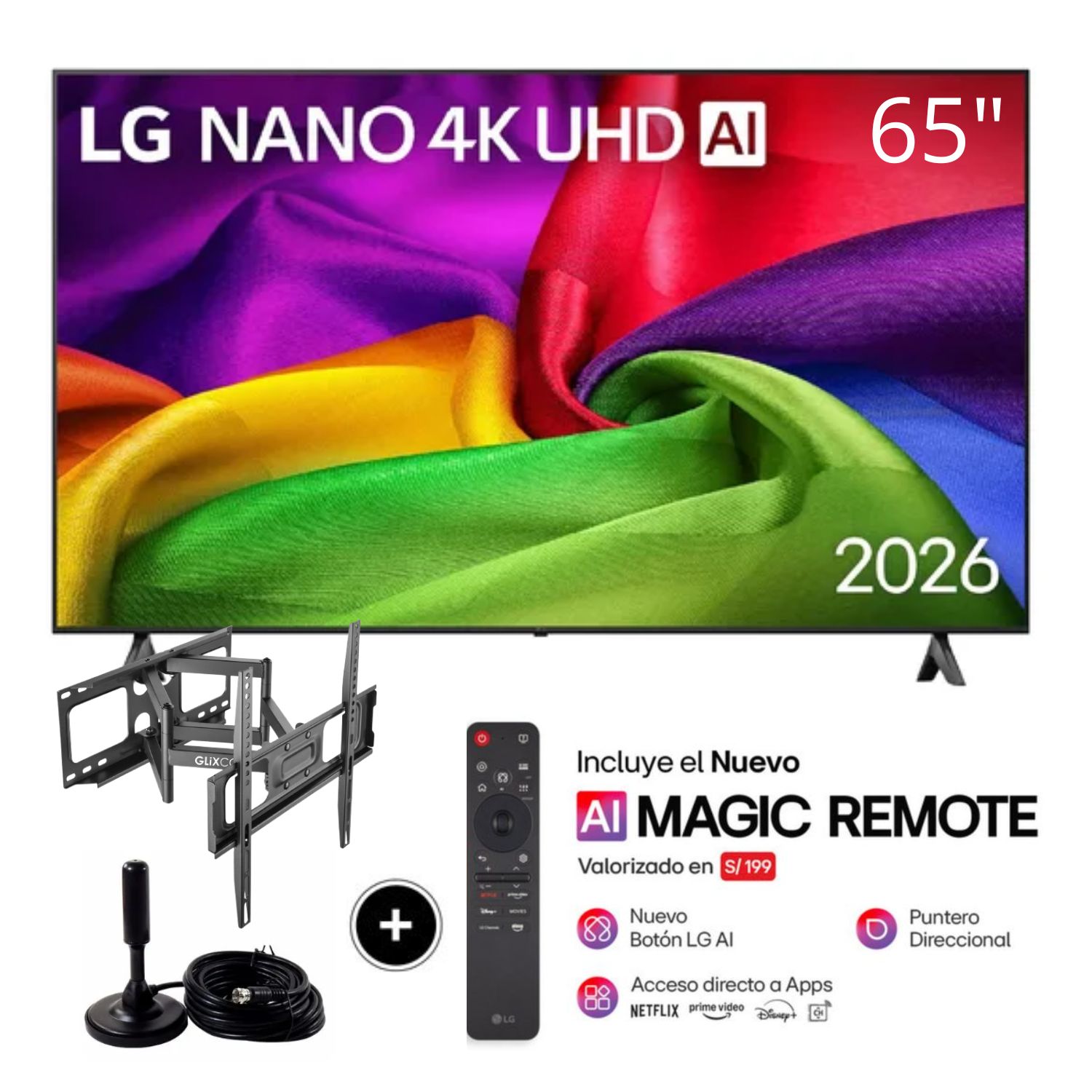 TELEVISOR LG 65 NANO 4K UHD AI SMART TV 65NU800BPSB + RACK GIRATORIO - 1