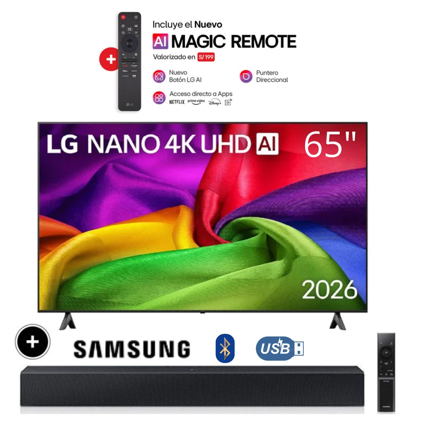 TELEVISOR LG 65 NANO 4K UHD AI SMART TV 65NU800BPSB + SOUNDBAR HW-B400F - 1