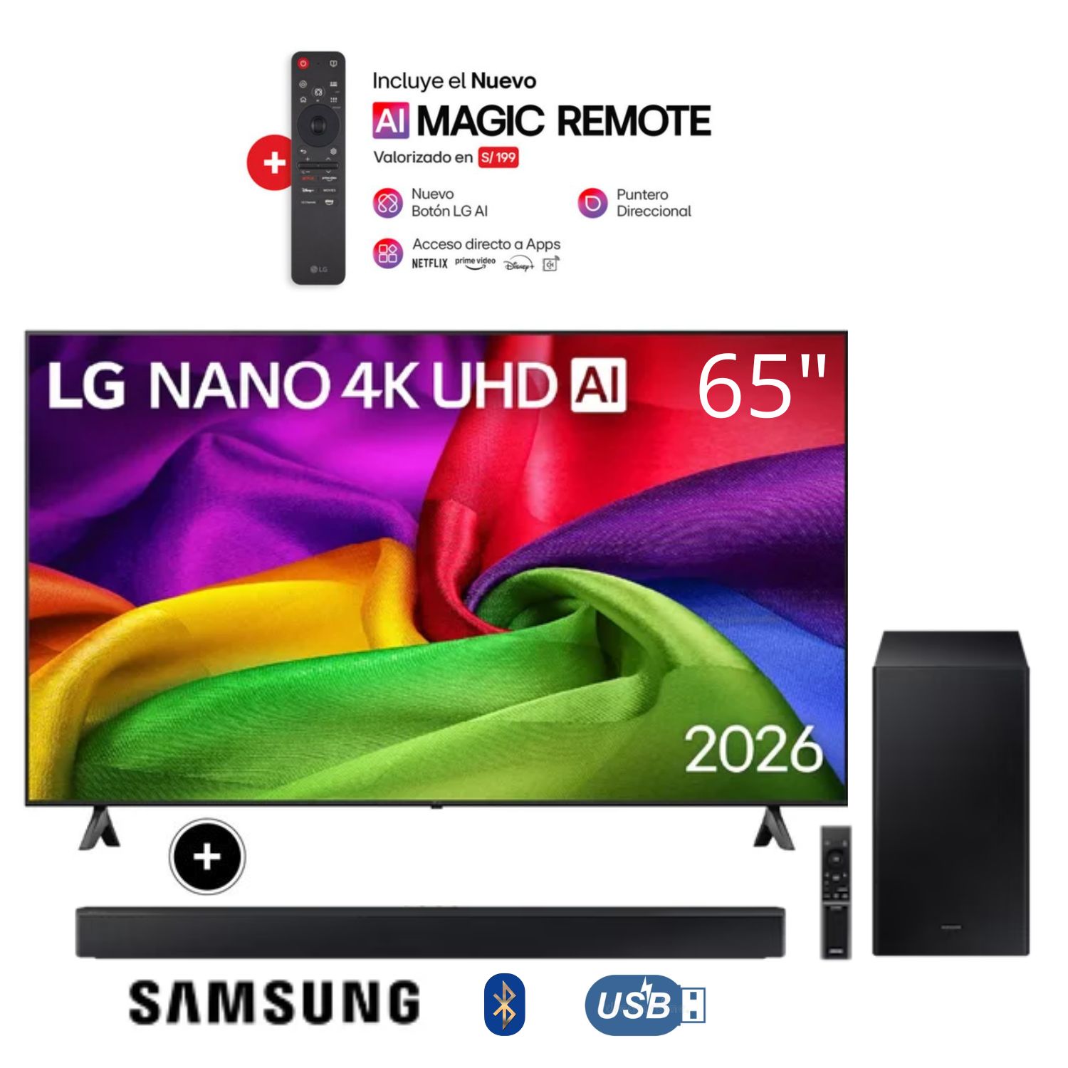 TELEVISOR LG 65 NANO 4K UHD AI SMART TV 65NU800BPSB + SOUNDBAR HW-B450F - 1