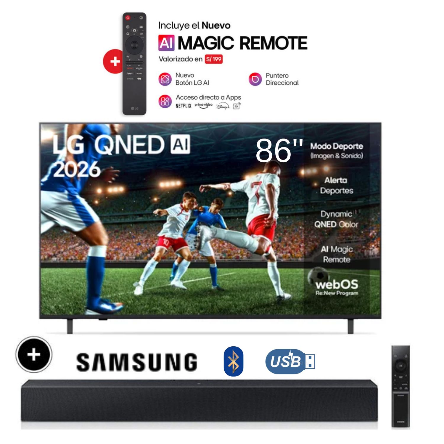 TELEVISOR LG 86 QNED 4K SMART TV THINQ AI 86QNED73ASA + SOUNDBAR HW-B400 - 1