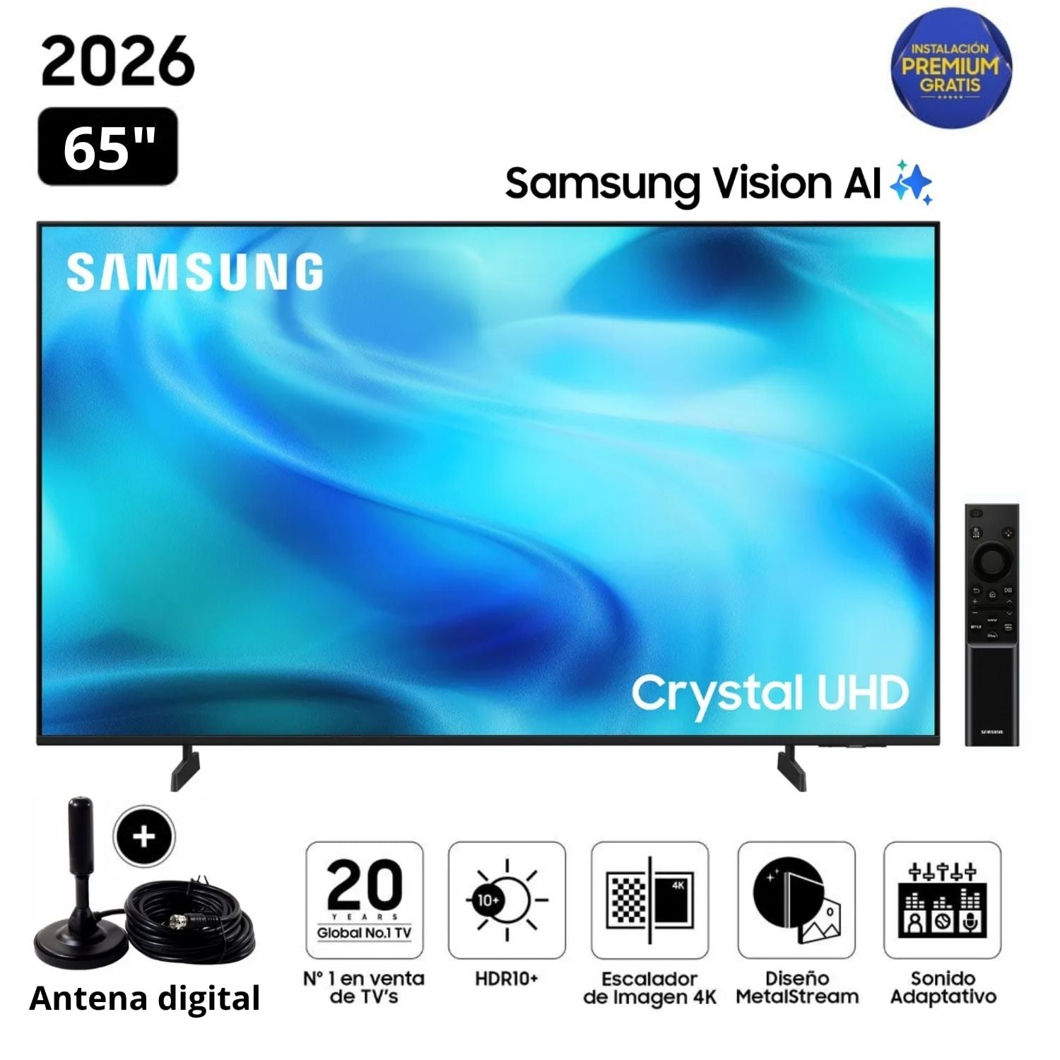 TELEVISOR SAMSUNG 65' SMART TV CRYSTAL UHD 4K UN65U8000H + ANTENA DIGITAL - 1