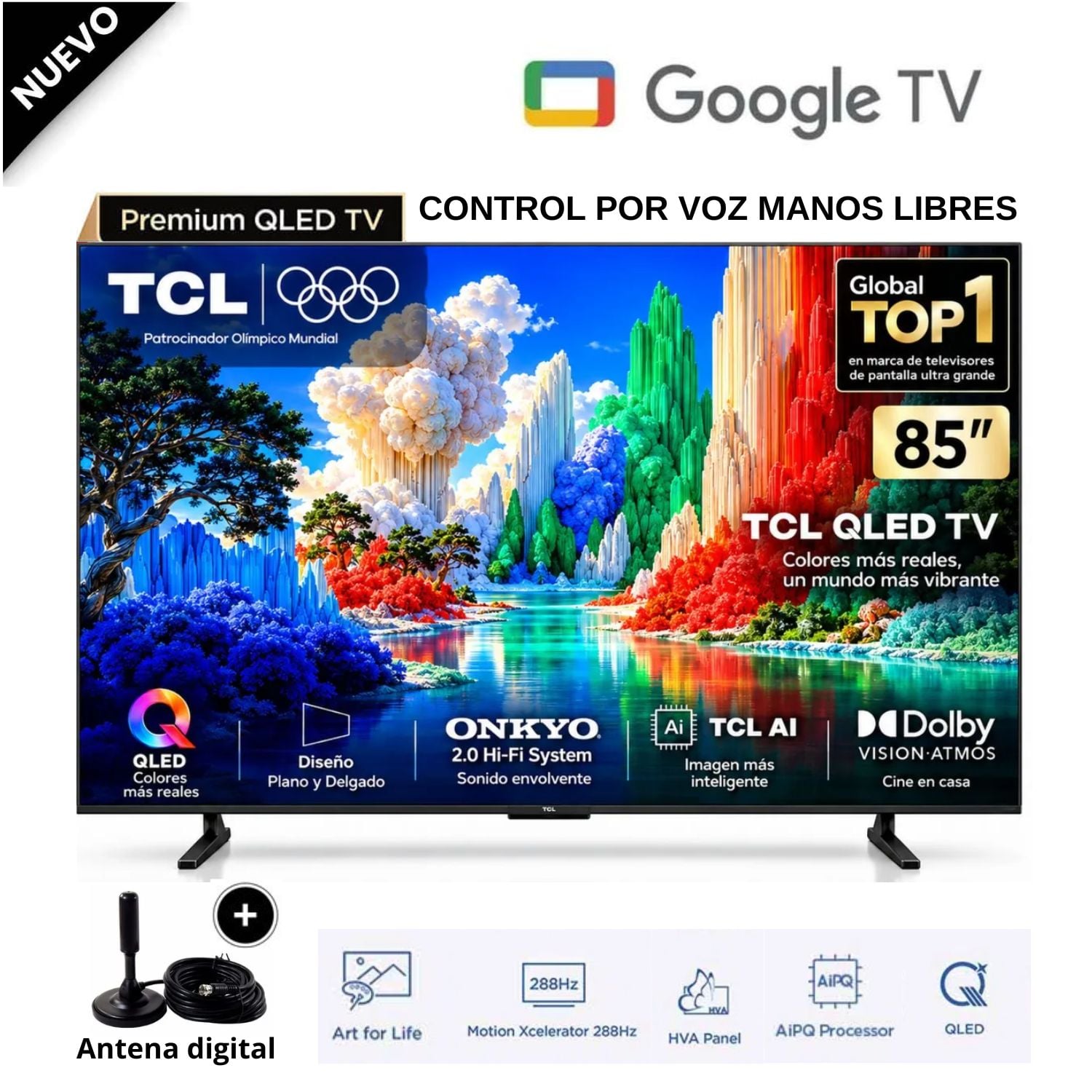 TELEVISOR TCL QLED PREMIUM 85' UHD 4K SMART TV 85A400 144HZ GOOGLE TV + ANTENA DIGITAL - 1