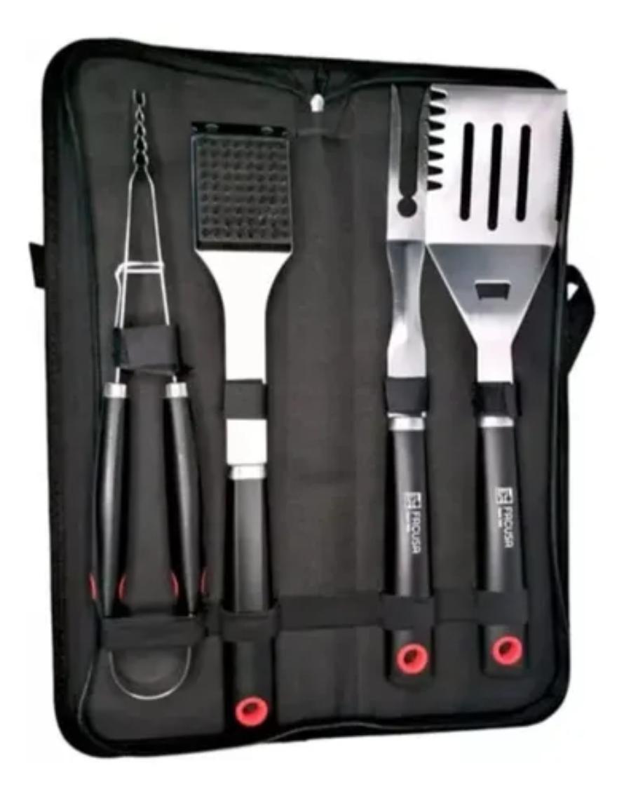 SET DE UTENSILIOS X 4 PARA PARRILLA BBQ CON MALETA DE NYLON - 1