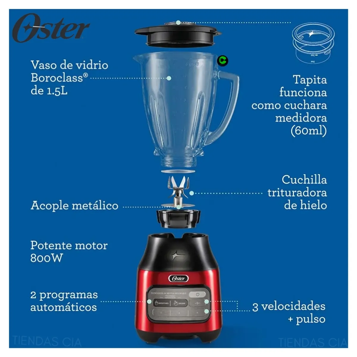 LICUADORA OSTER® CON TECNOLOGÍA REVERSIBLE 3 VELOCIDADES MÁS PULSO BLSTPEG CRT - 2