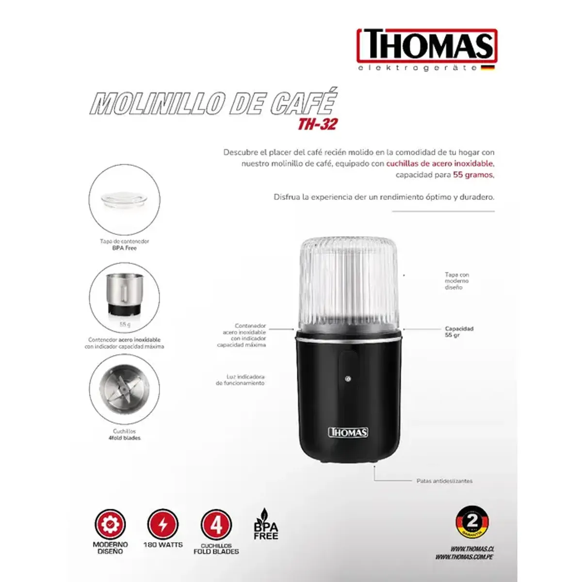 MOLINILLO ELÉCTRICO DE CAFÉ TH-32 - 2