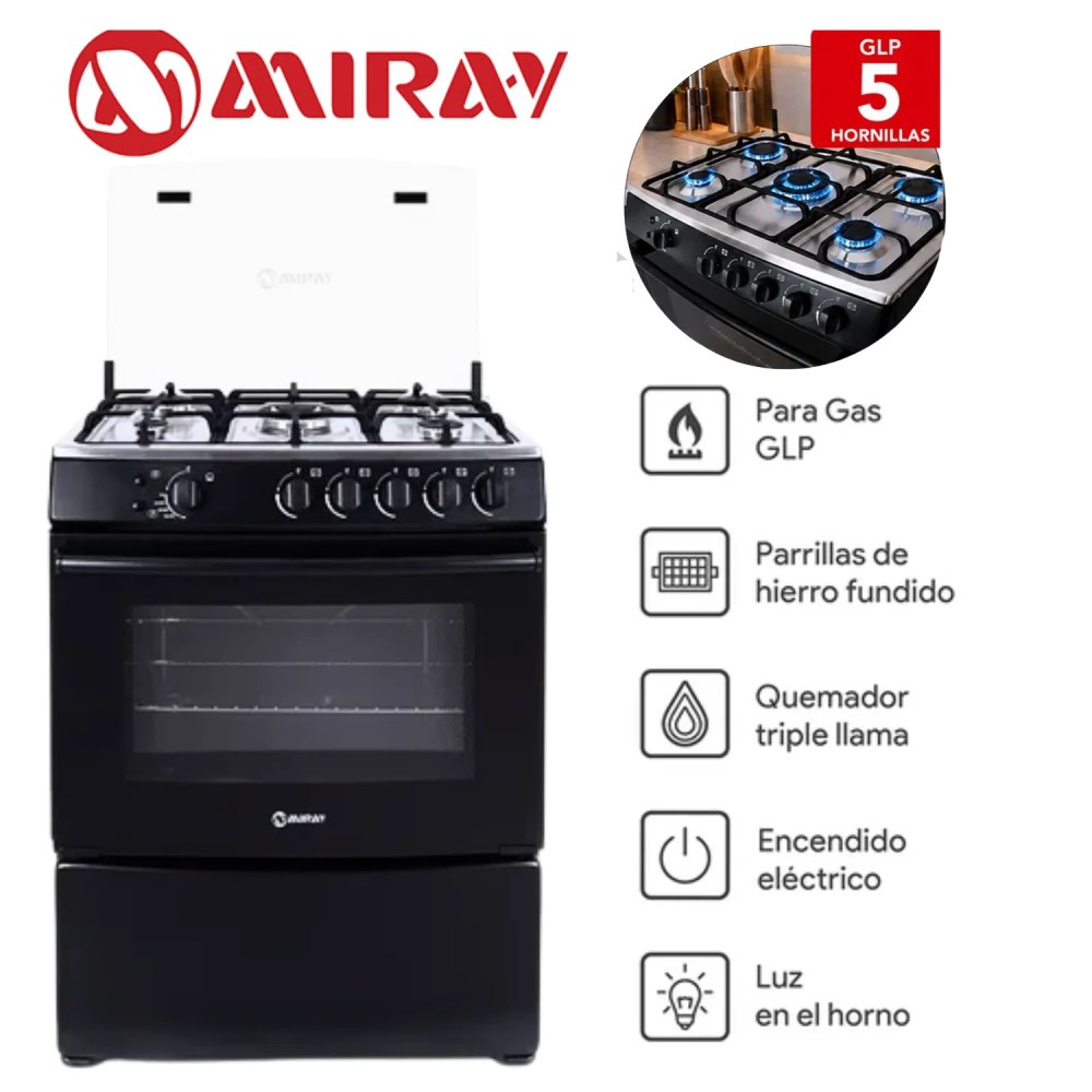 COCINA A GAS MIRAY GIRASOL PLUS GLP 5 HORNILLAS - 1