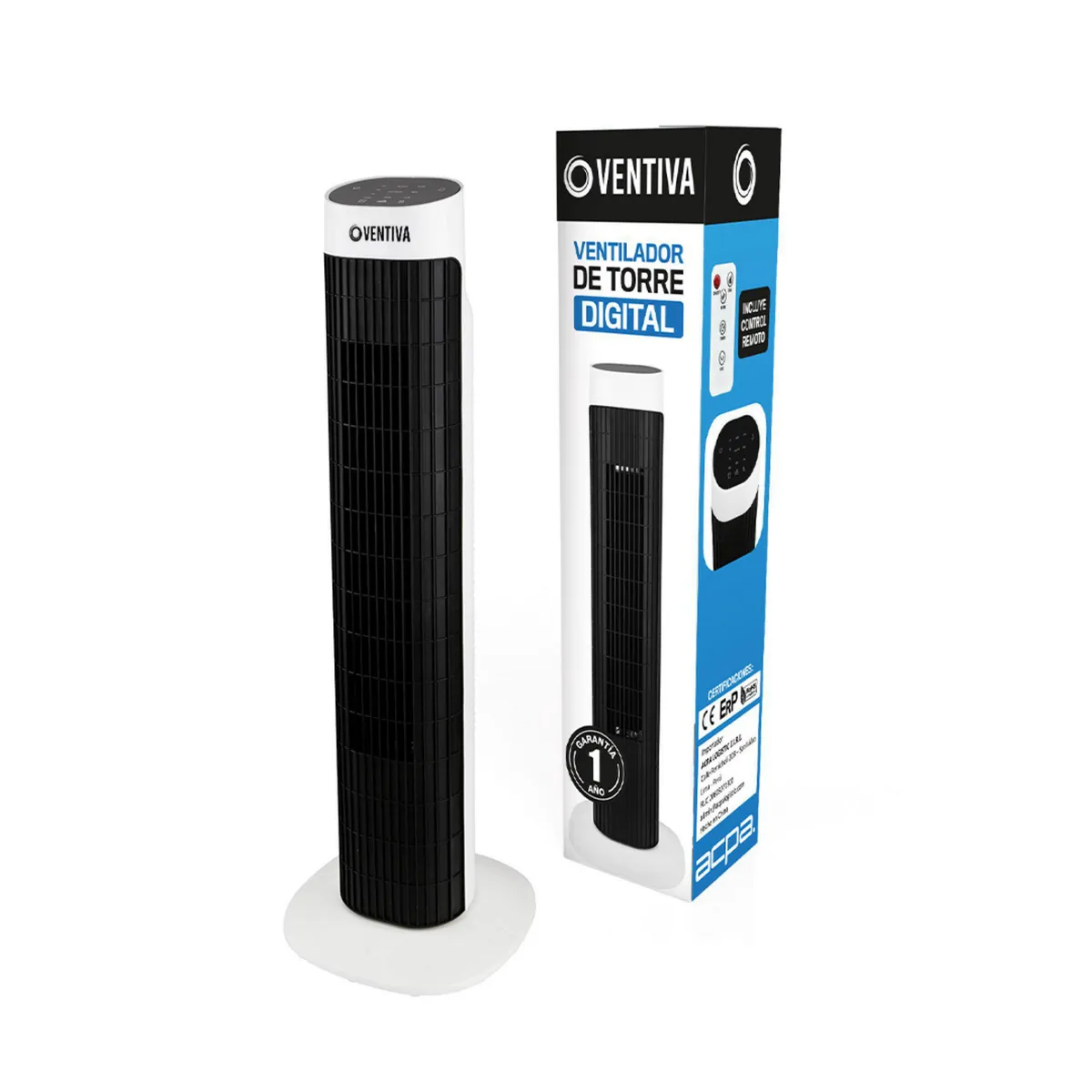 VENTILADOR DE TORRE 82CM PLÁSTICO 3 VELOCIDADES 45W VENTIVA NEGRO - 3